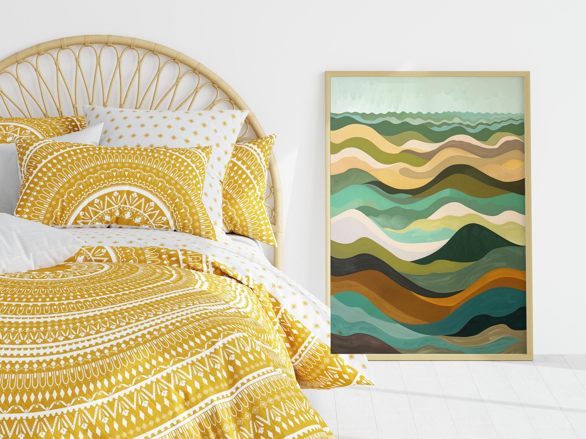 Geometric Ocean Whispers- seascape, interior design, tranquility, wall decor, surrealism influence