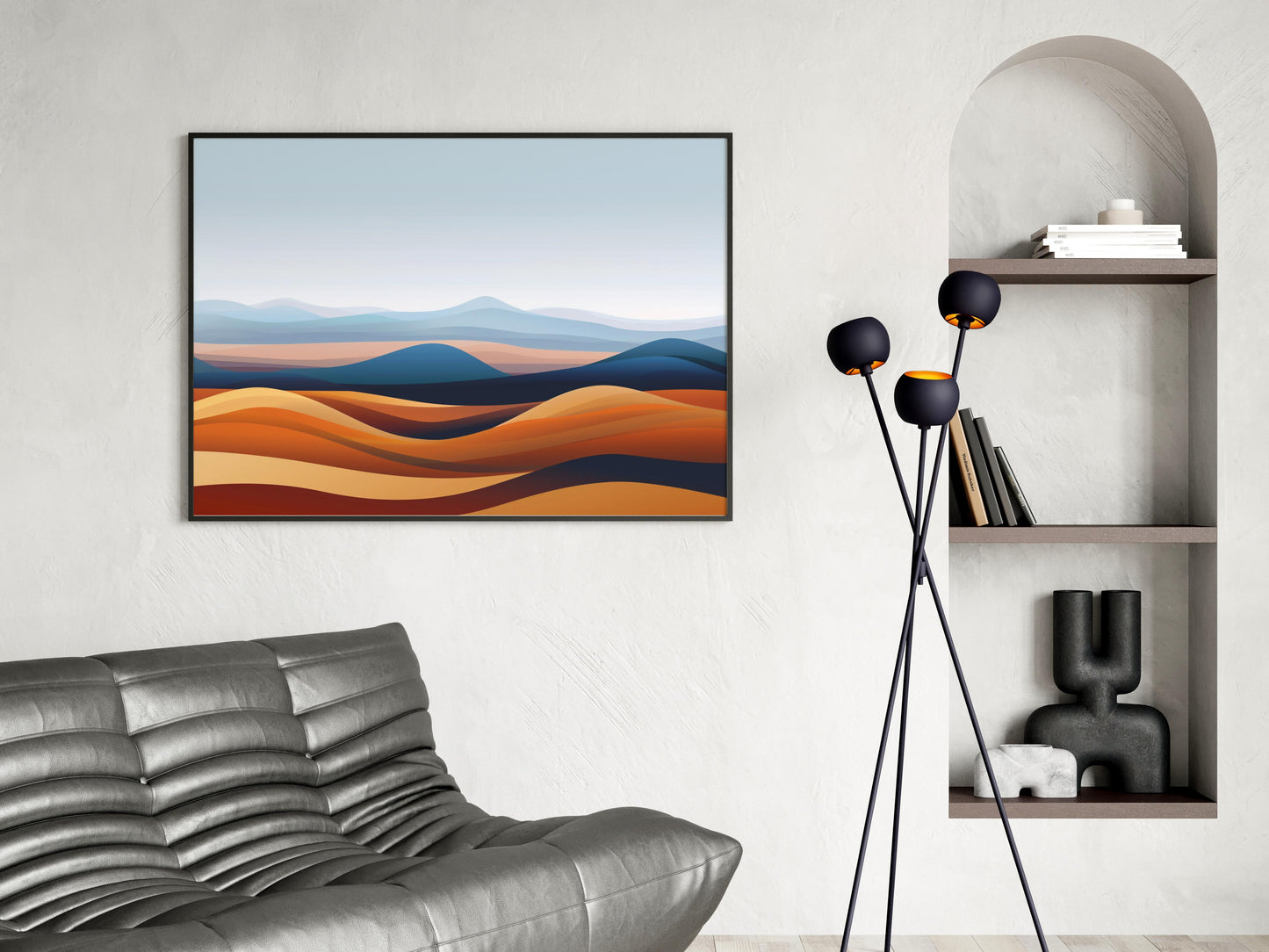 Mojave Rhapsody- Bold colors, Minimalism, Stylized art, Modern design, Mountain ranges