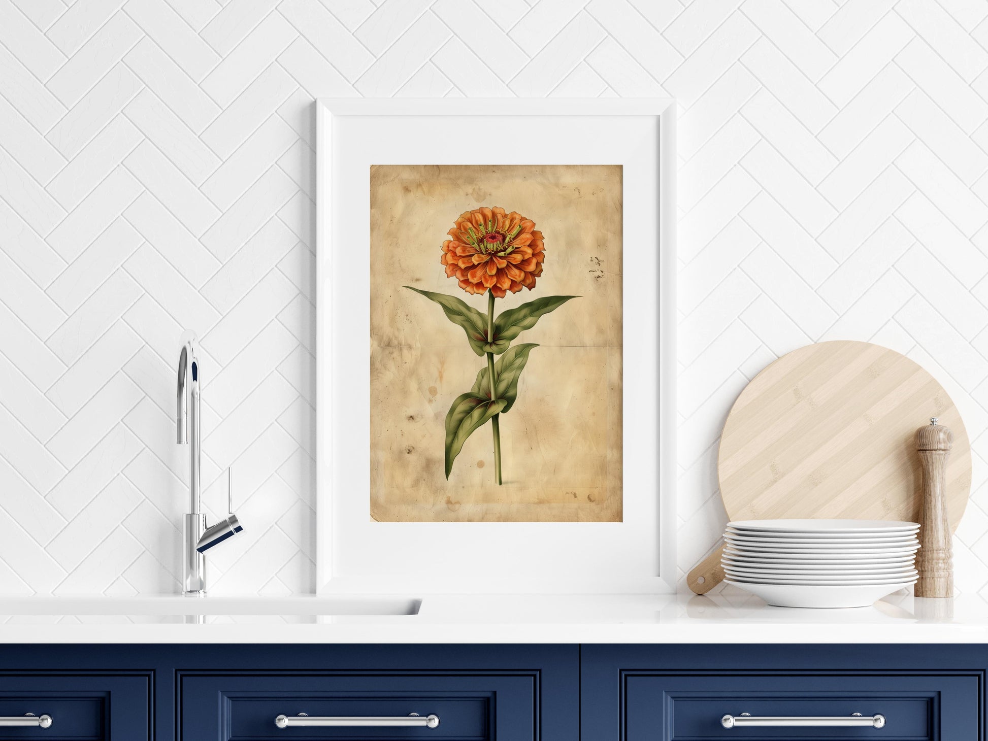 Zinnia's Elegance by Emilia Florentina- botany, botanical art print, vibrancy, Baroque, 17th century