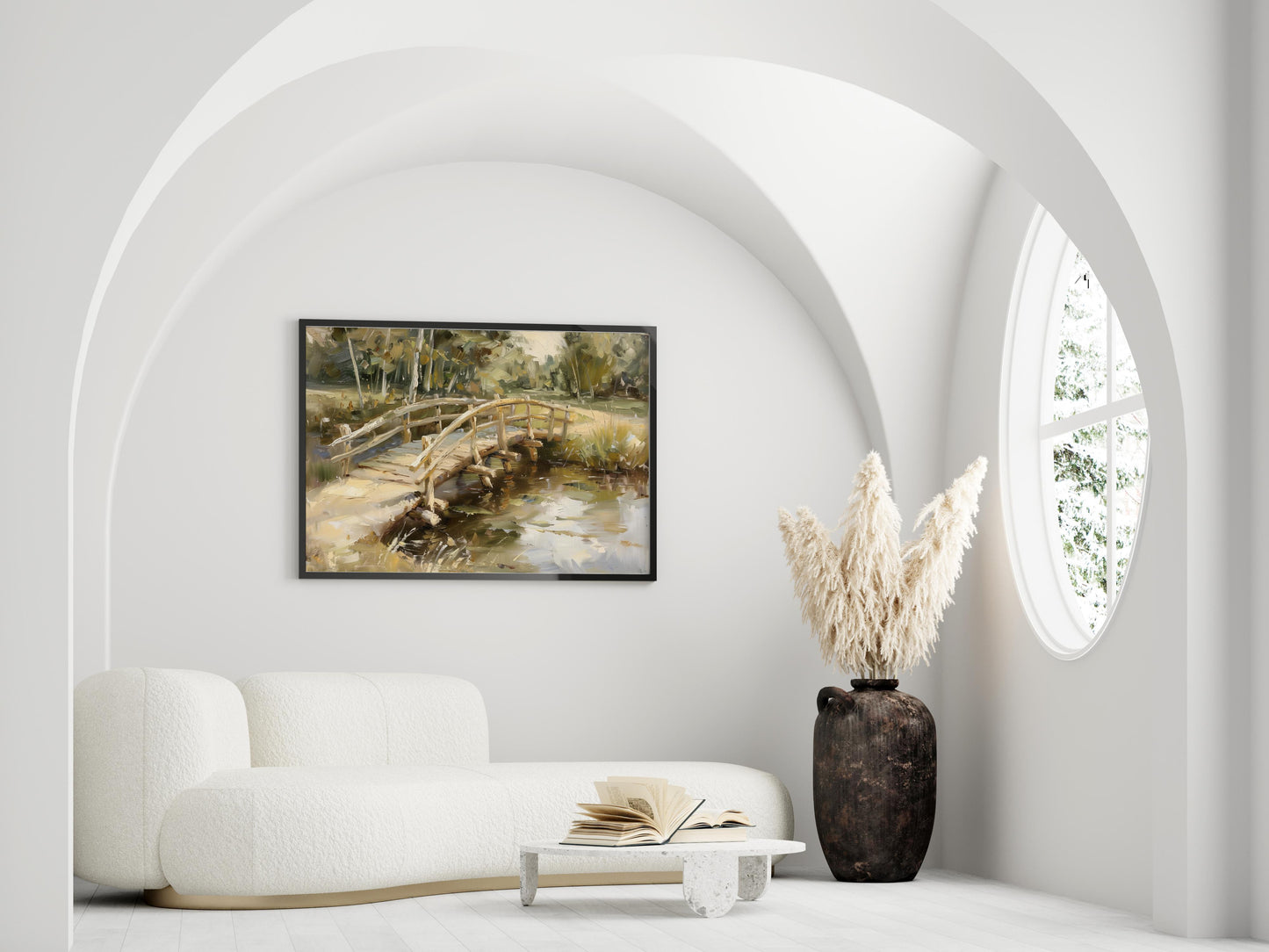 Silent Crossing - Esteban Azuela's Idyllic Bridge Scene- dichotomy, early 20th century, wooden bridge, modern art, Mexico