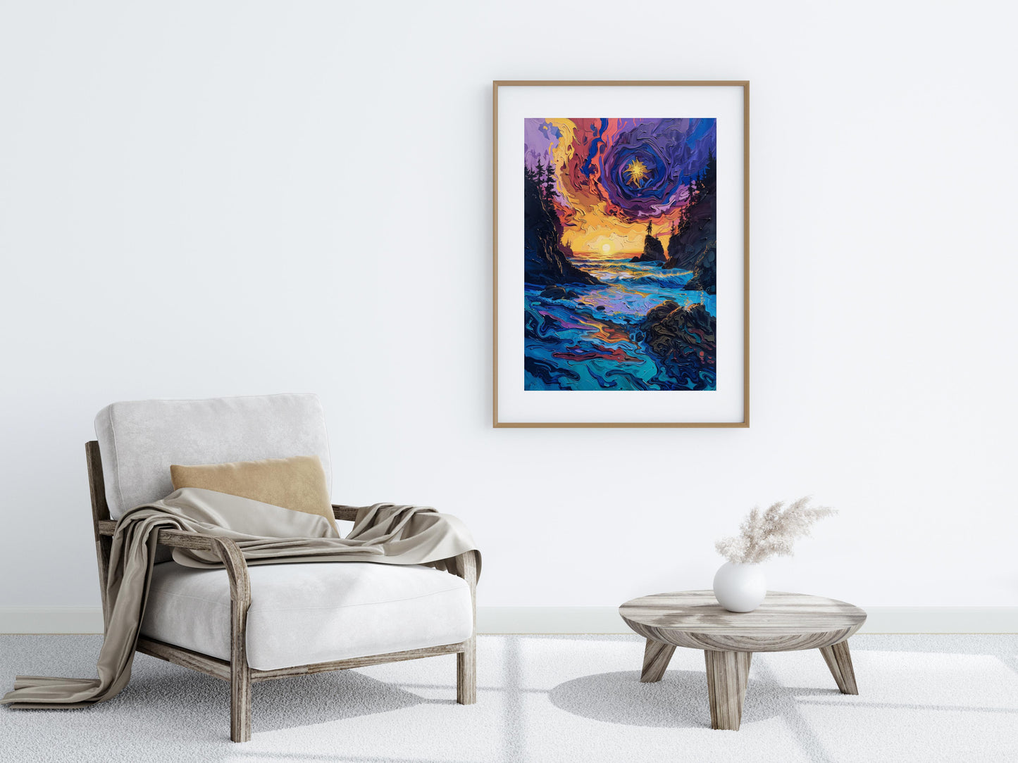 Cosmic Twilight on the Northwest Coast- Expressive Brushwork, Soulful Art, Post-Impressionist, Atmospheric Depth, Cosmic Landscape