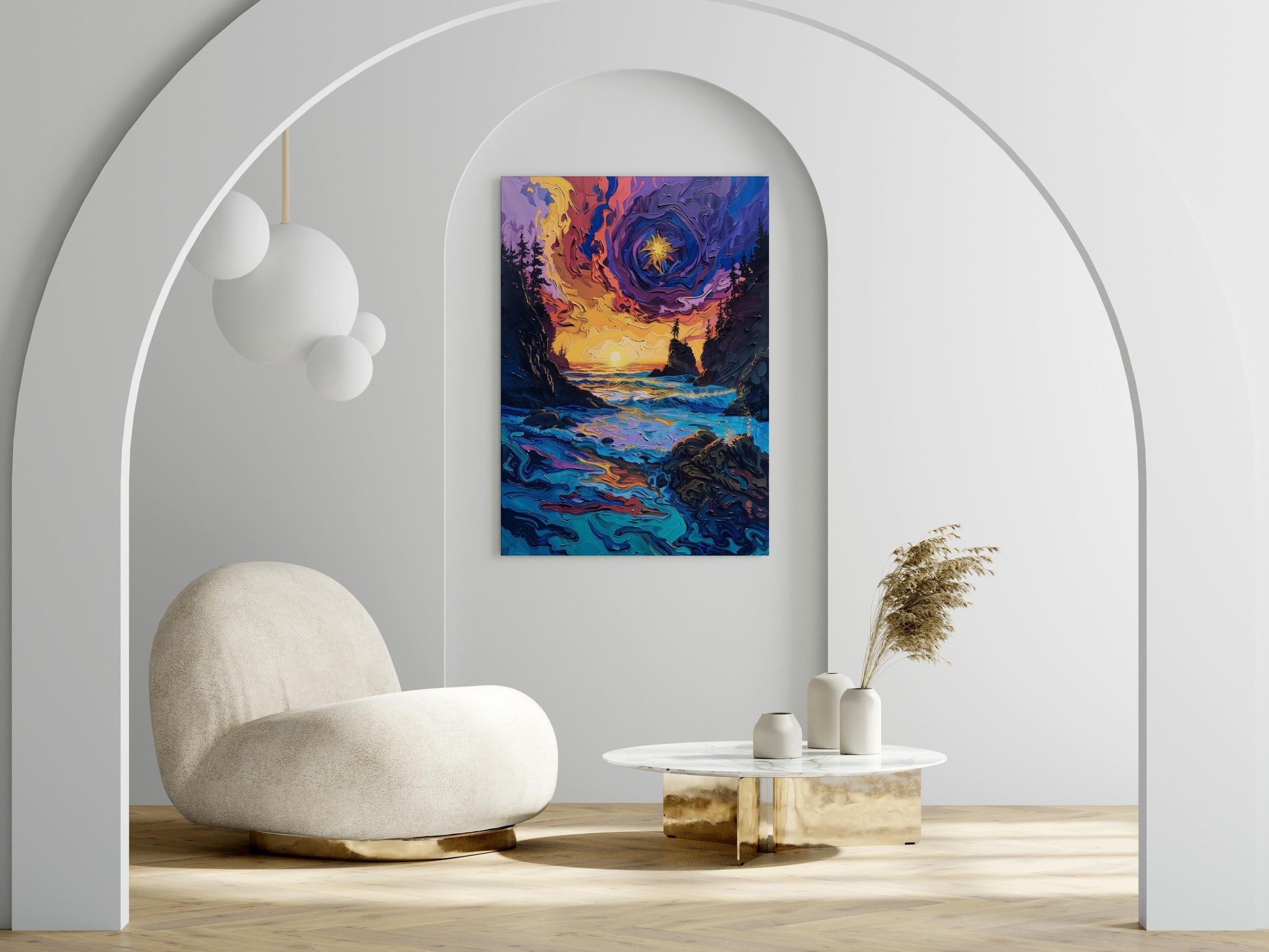 Cosmic Twilight on the Northwest Coast- Seascape, American Wilderness, Soulful Art, Vibrant Colors, Expressive Brushwork