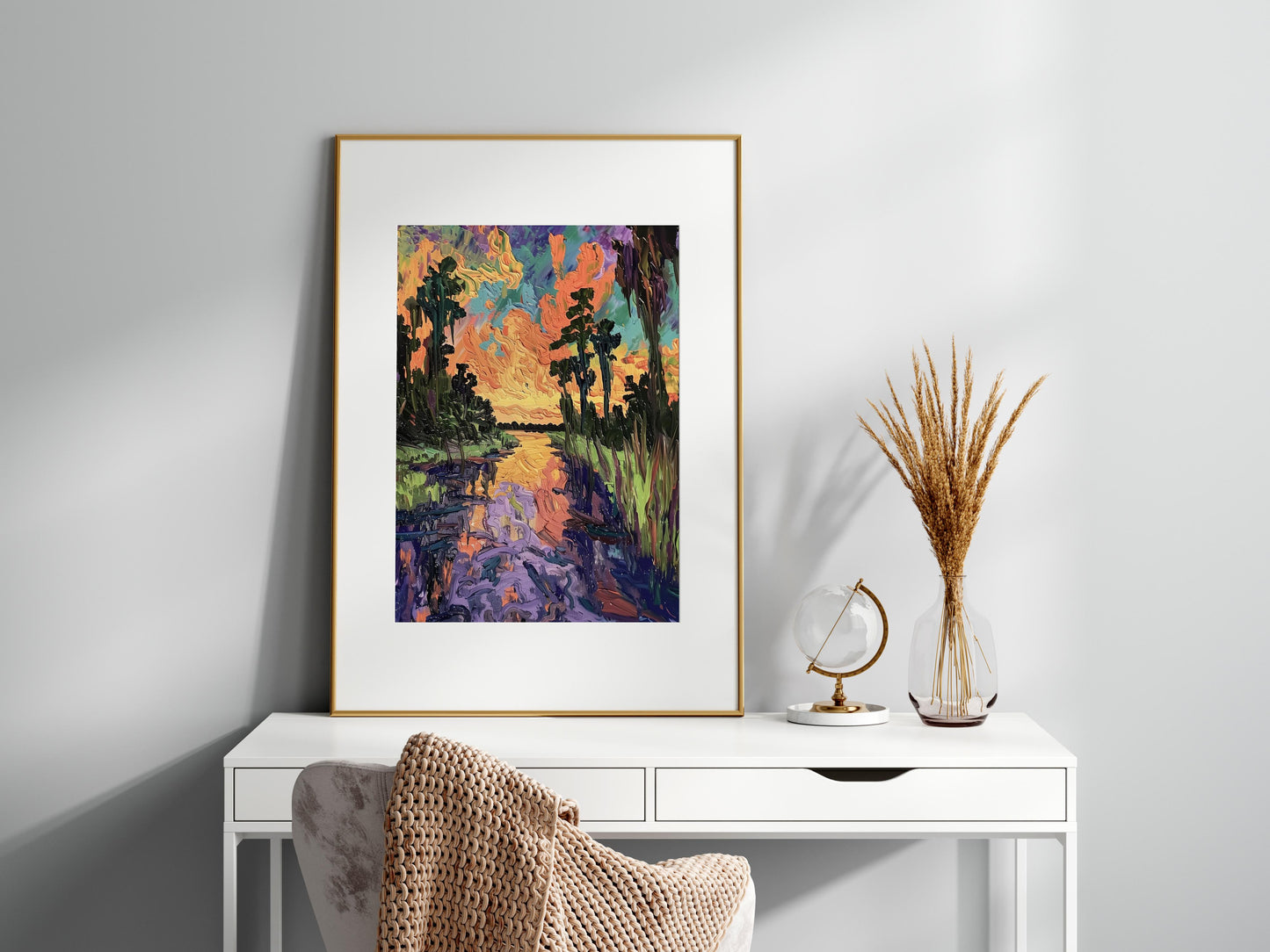 Flames of the Bayou- Color Dynamics, Bayou, Art Collection, Post-Impressionism, Expressive Brushstrokes