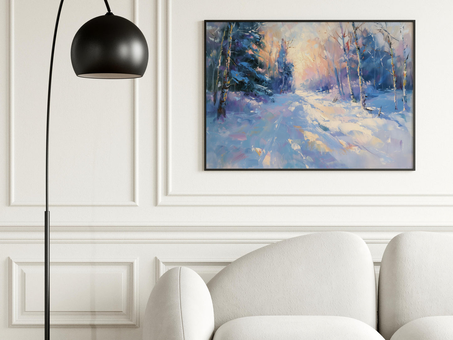 Twilight in Winter Enchantment- Cool Color Tones, Eliana Costa, Dynamic Brushstrokes, Contemplation, Snowfall