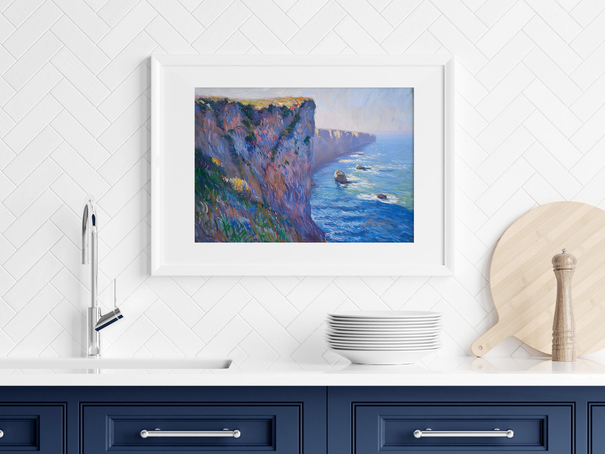 Midday Glow on Coastal Cliffs- Play of light, Dynamic texture, Nature representation, Art collection, Coastal cliffs