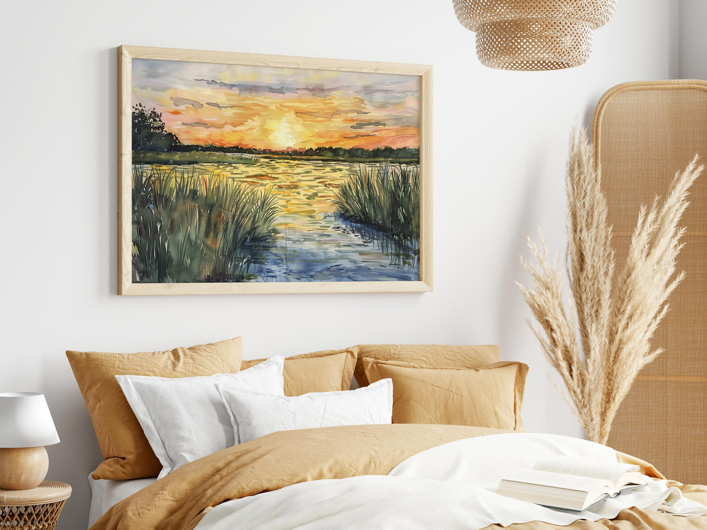 Sunset in Marshland- Marshland, Art Collection, Day-Night Transition, Art Print, Interior Decoration