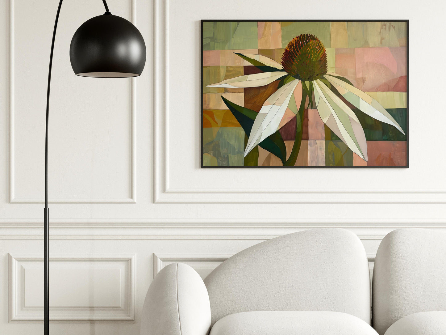 Geometric Silence: The Coneflower by Alejandra Navarro- Spanish Artist, Nature-inspired, Abstraction, Interior Design, Geometric Art