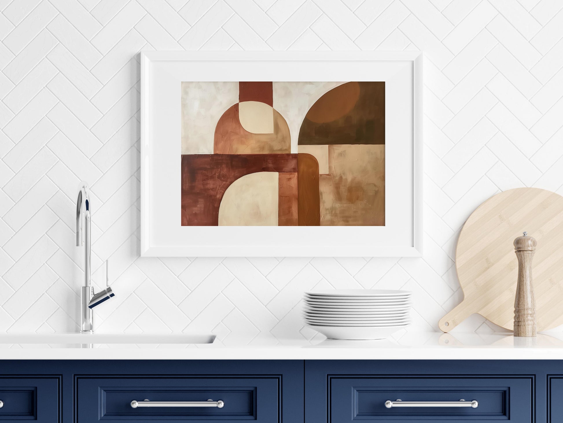 Geometric Harmony in Sepia- Abstract Geometry, Home Decor, Expressionism, Office Decor, Gift Idea