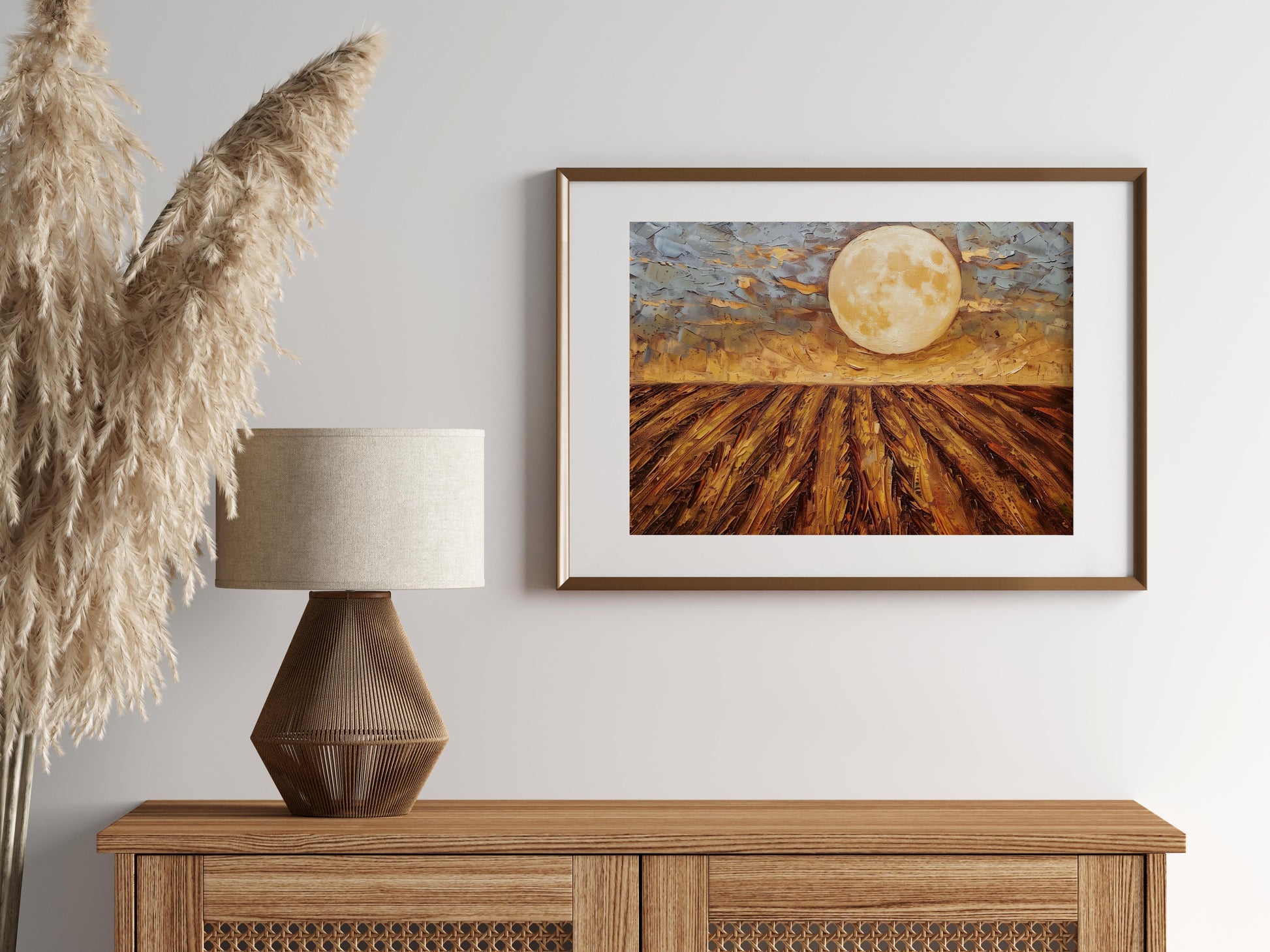 Moonlit Night over Swedish Fields- Play of Light, Moonlight, Harvest Field, Scandinavian Nature, Art Collection