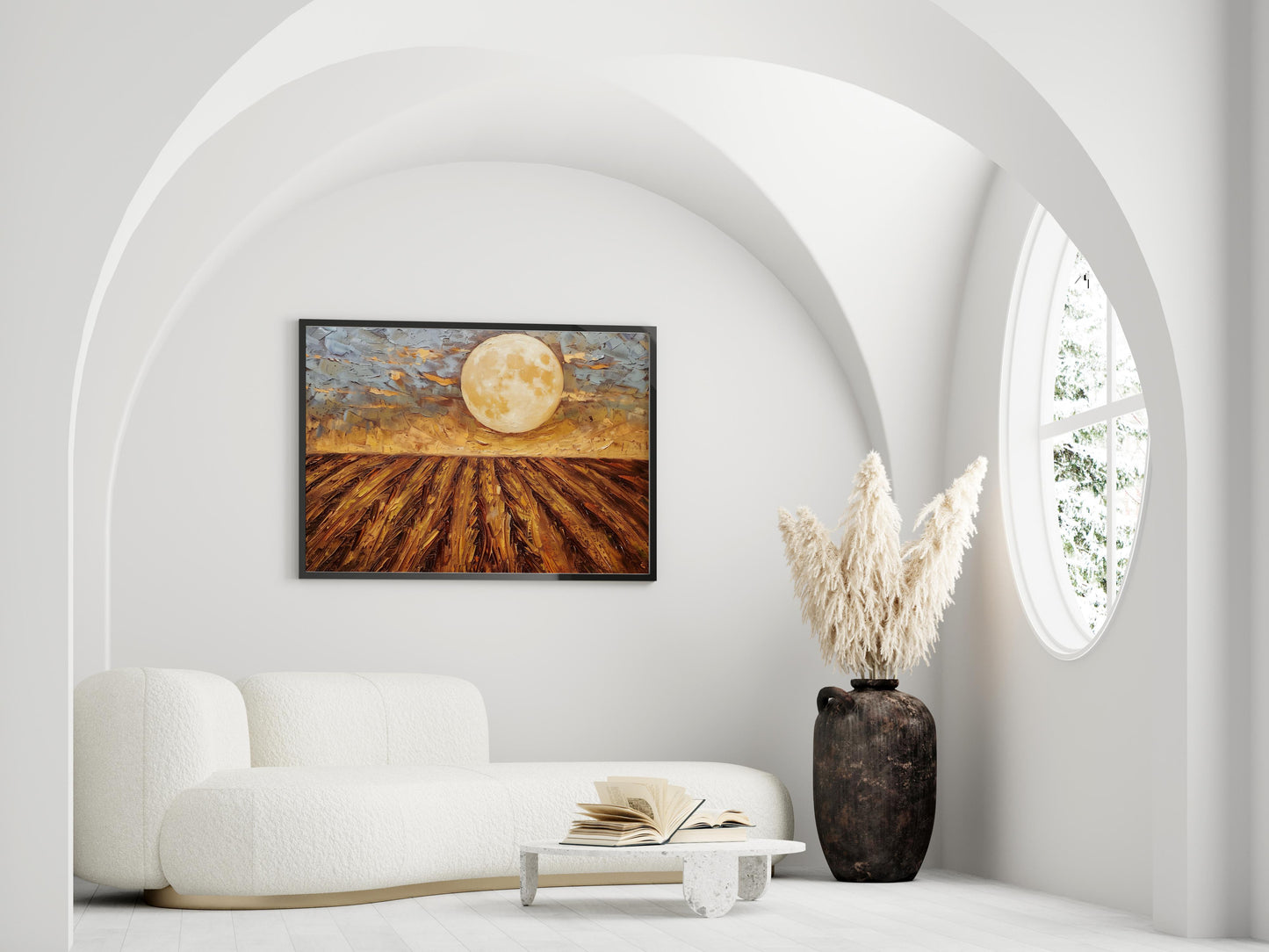 Moonlit Night over Swedish Fields- Moonlight, Play of Light, Art Collection, Landscape Painting, Scandinavian Nature