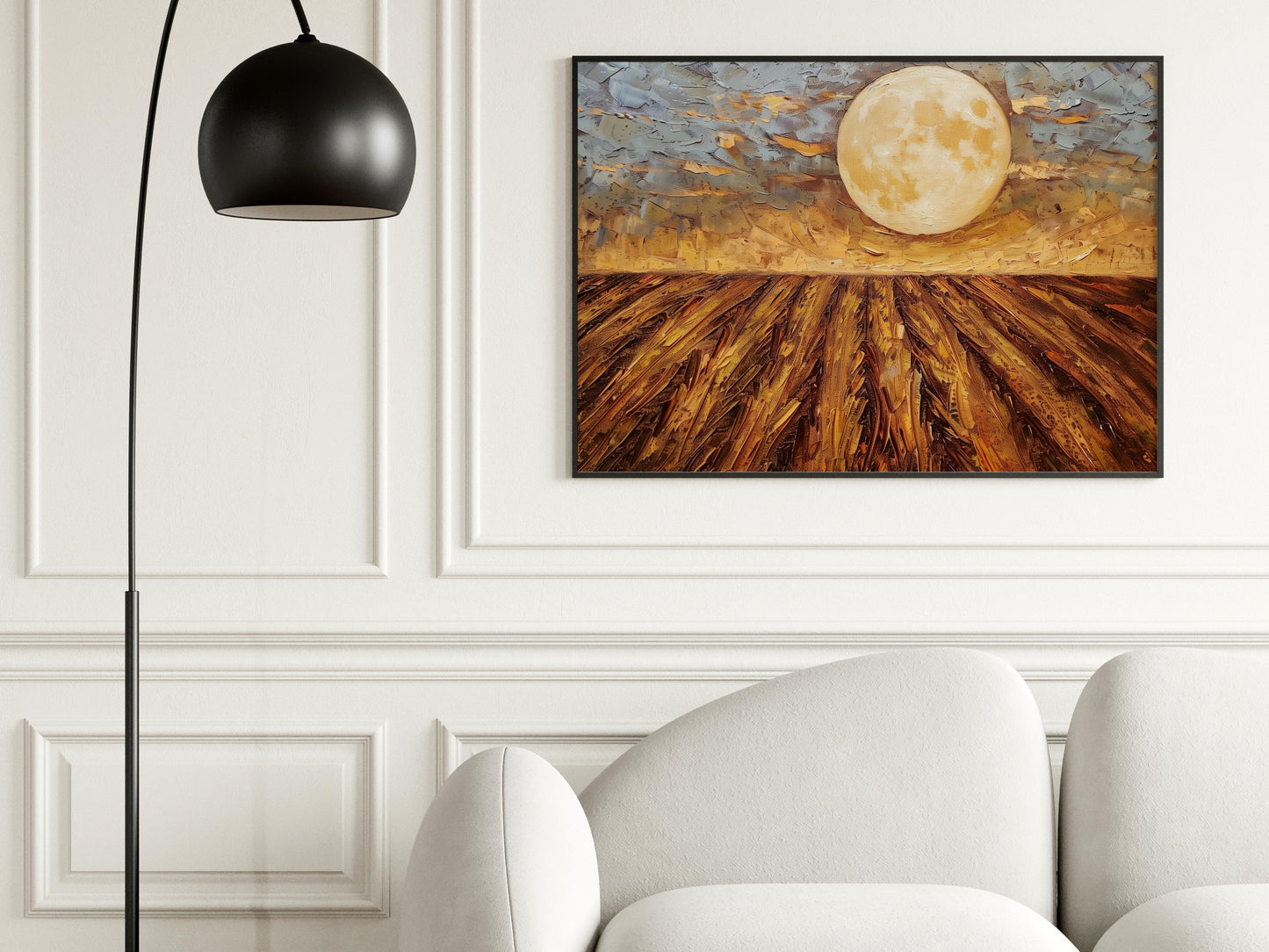 Moonlit Night over Swedish Fields- Art Collection, Painting Purchase, Harvest Field, Landscape Painting, Pastoral Scene