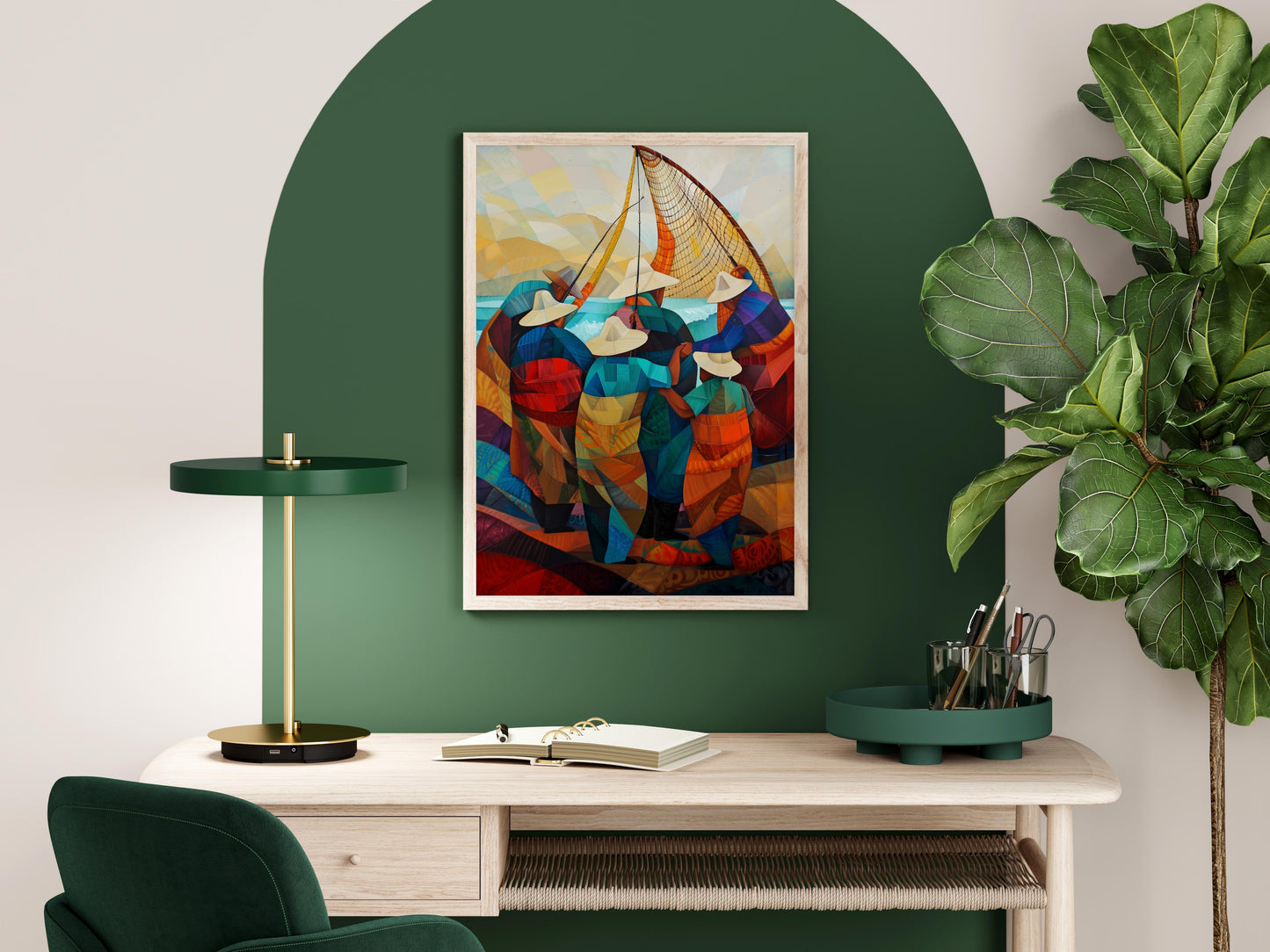 Community of Fishermen- abstract, art print, harmony, office decoration, culture