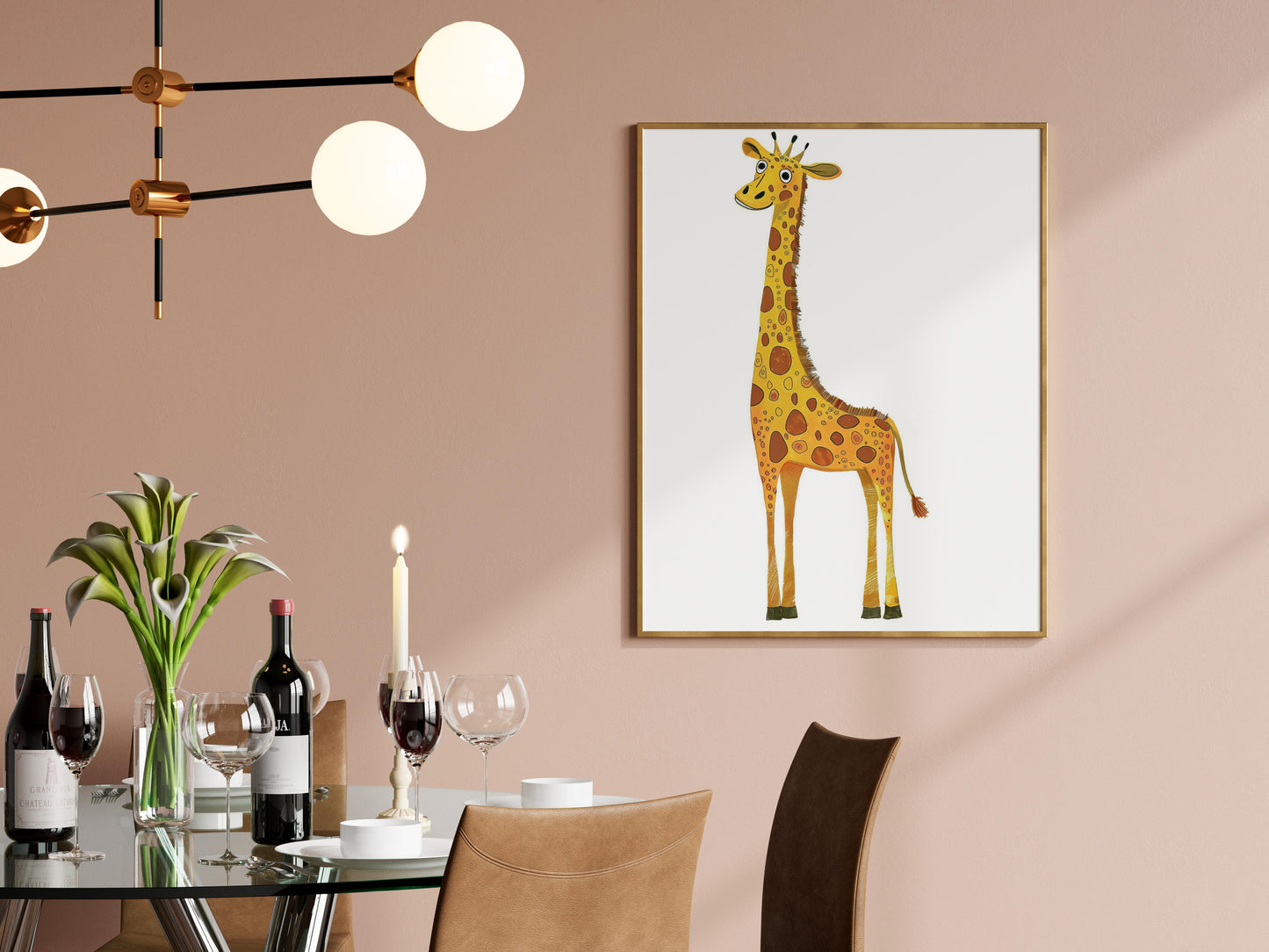 Playful Giraffe Illustration by Olena Kucherova- wall decoration, animal character, Ukraine, gift idea, illustration