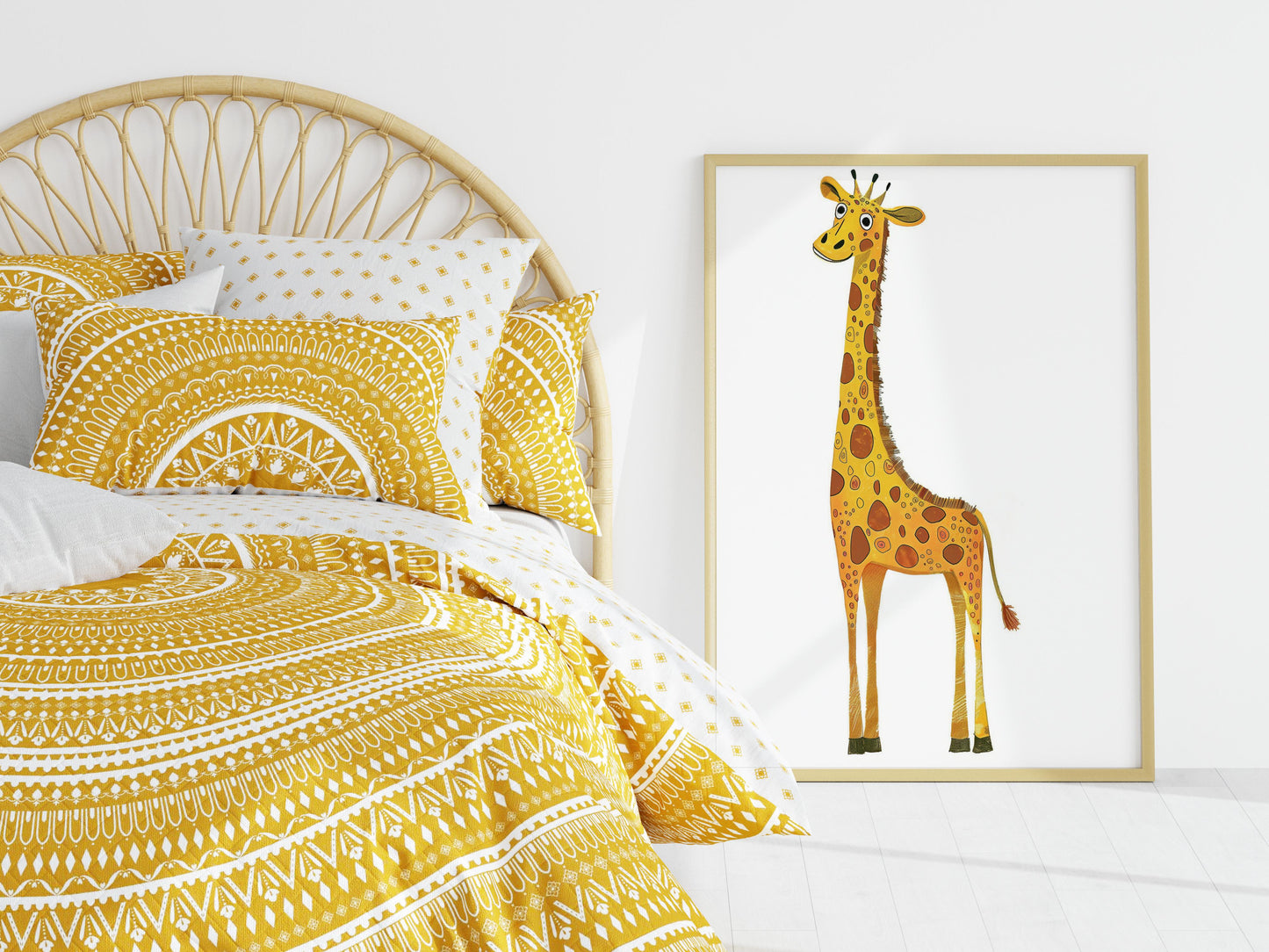 Playful Giraffe Illustration by Olena Kucherova- nostalgia, colorful art, wall decoration, illustration, kids' room