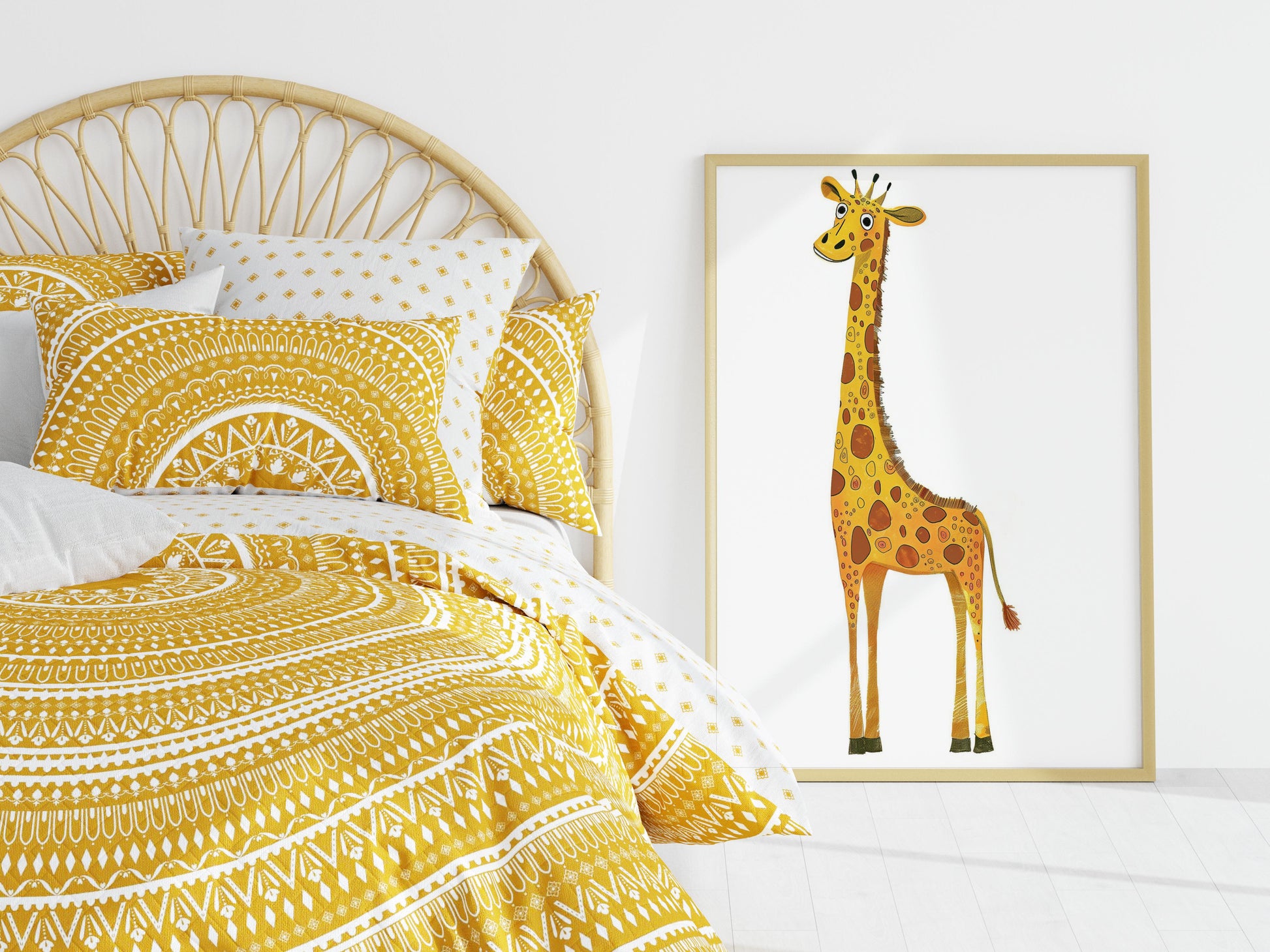 Playful Giraffe Illustration by Olena Kucherova- nostalgia, colorful art, wall decoration, illustration, kids' room