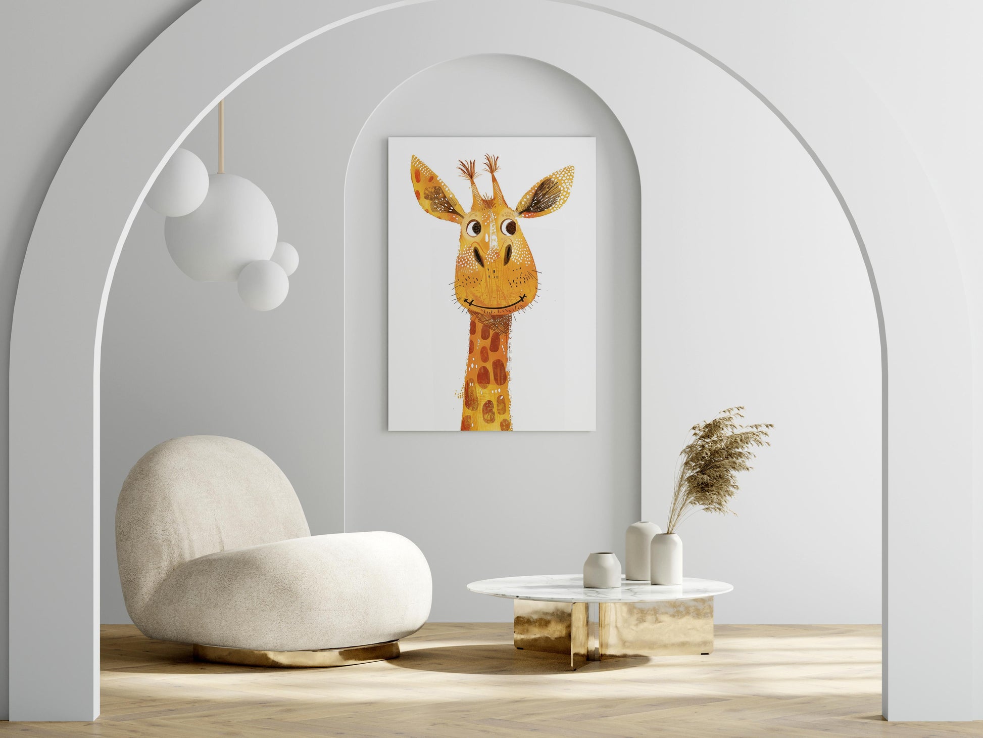 Playful Elegance- Ukrainian Motifs, Animal Character, Vibrant Colors, Nostalgic Design, Giraffe Illustration