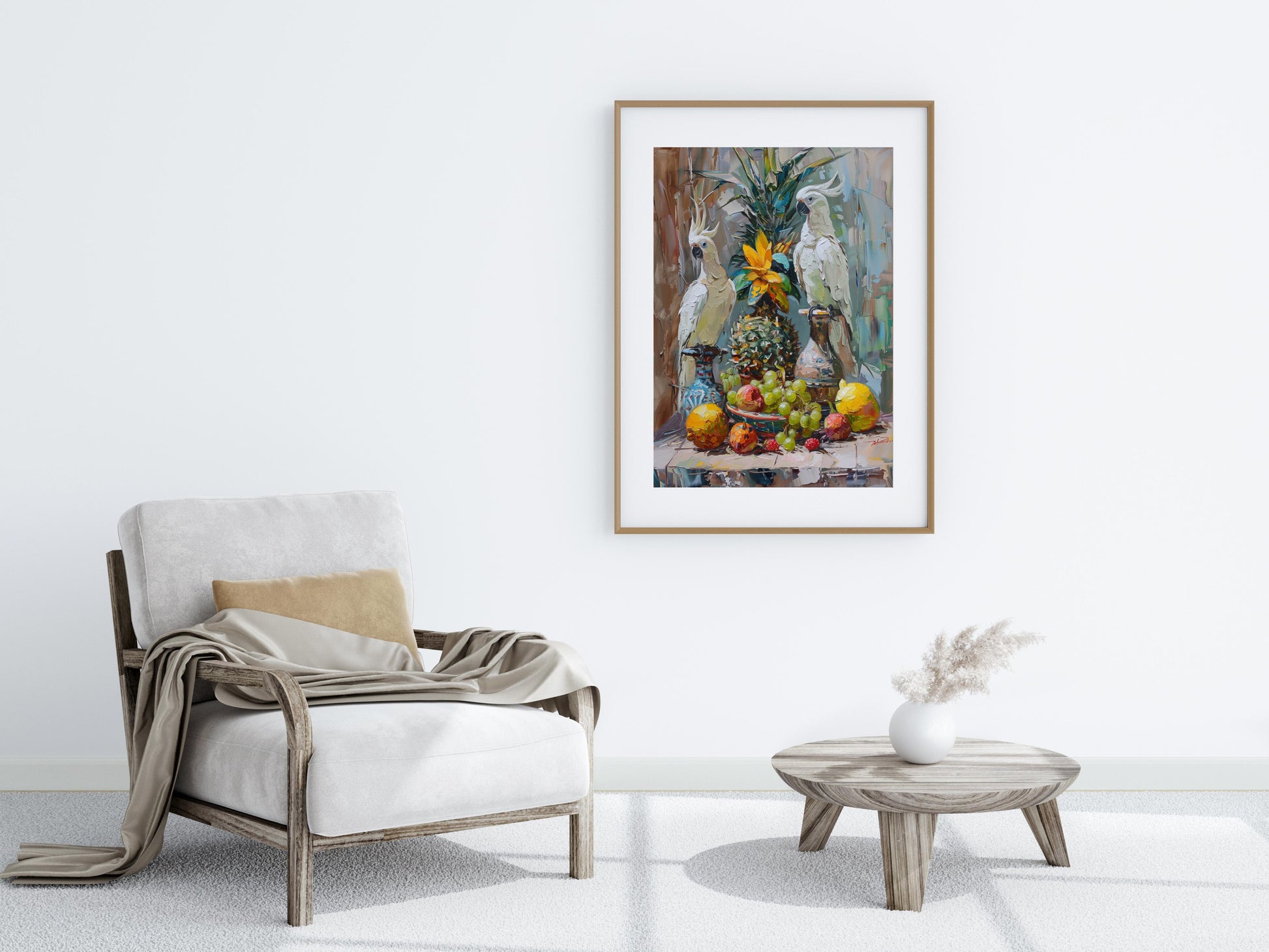 Vibrant Still Life with Tropical Birds- Tropical Scene, Classical Training, Vibrant, Italian Art, Amalfi Coast