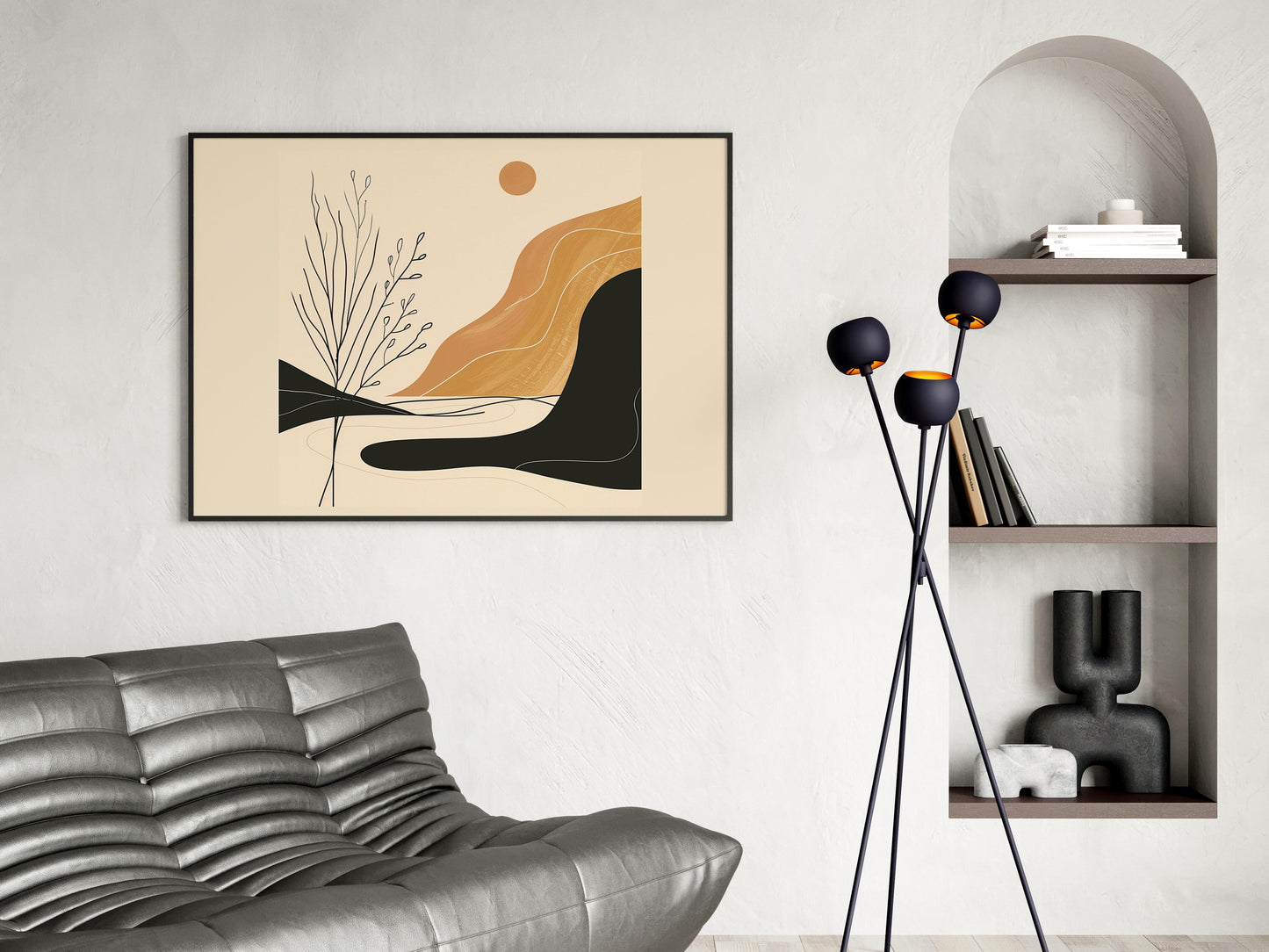 Whispering Current- Italian art, modern abstraction, serene composition, organic shapes, minimalist style