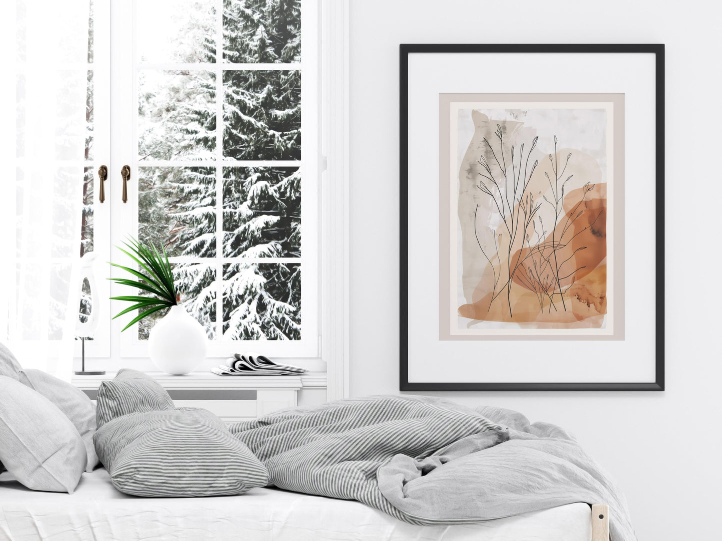 Silent Elegance of the Forest- stylish wall decoration, interior design, forest scene, minimalist art, abstract nature