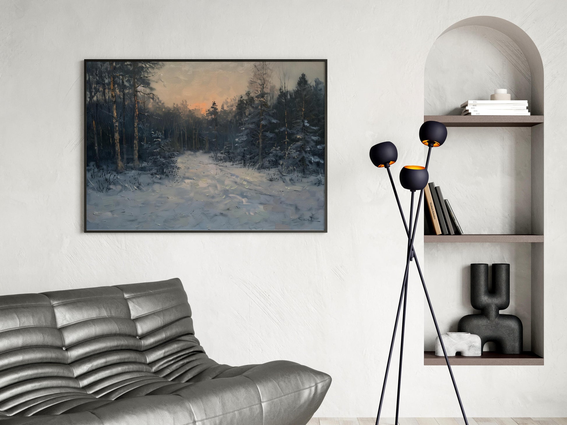 Twilight in the Frost Forest- landscape painting, frost layer, winter landscape, winter twilight, Scandinavian art