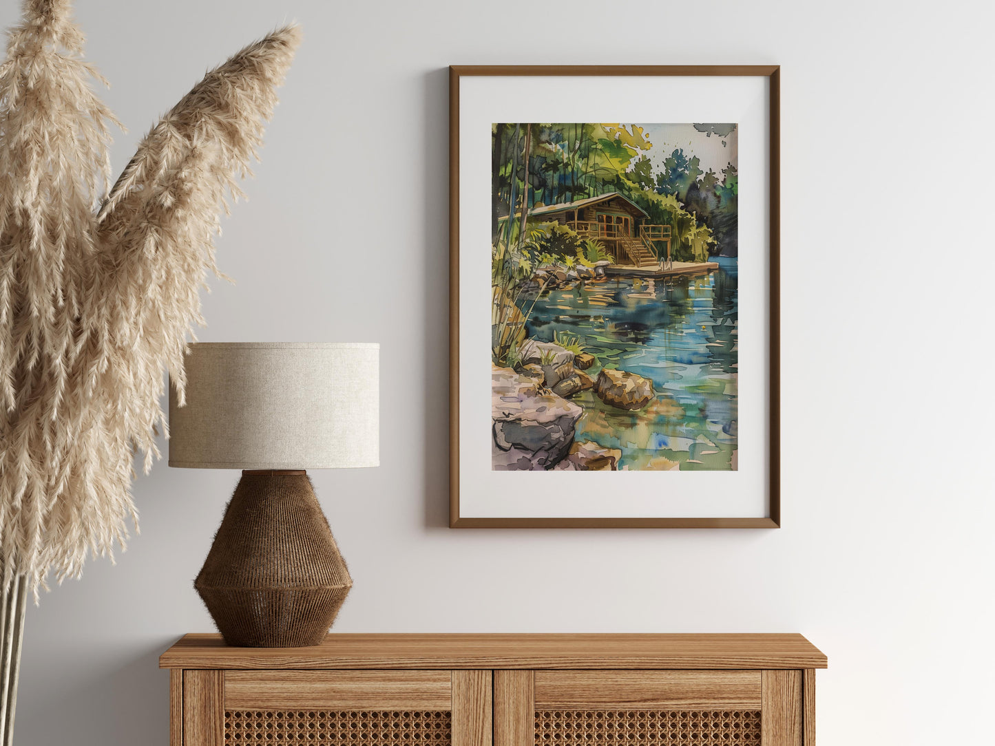 Silence by the Lakeshore- Ink painting, Landscape painting, Watercolor, Interior design, Lake idyll