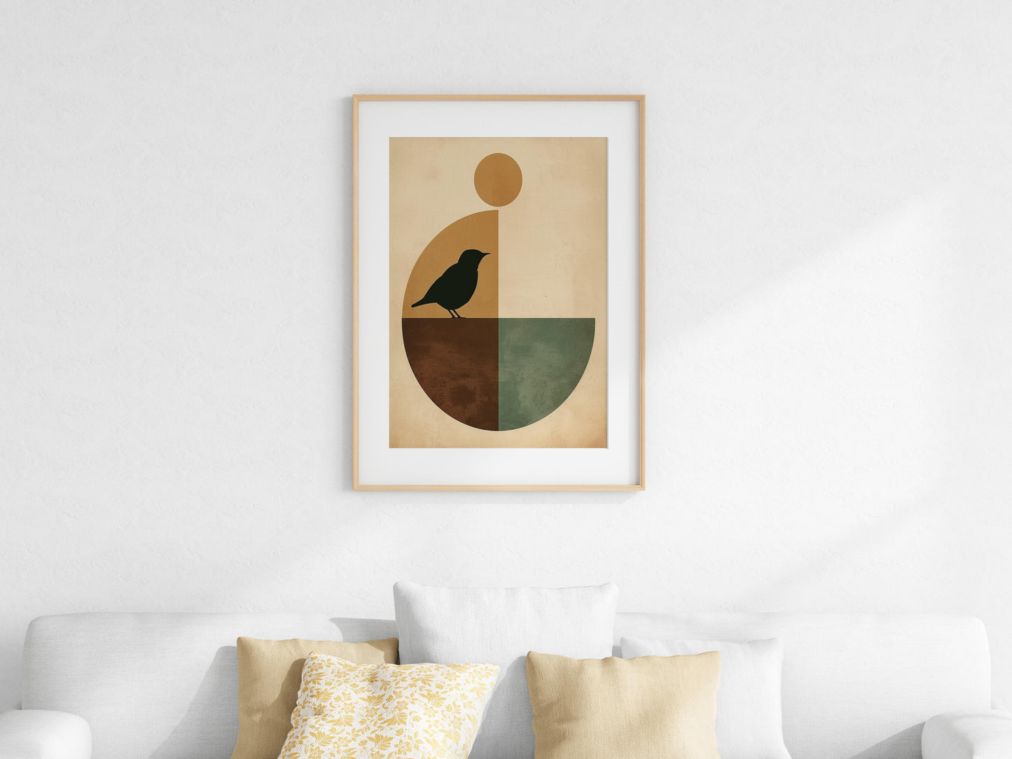 Harmony in Geometry: The Bird and the Circle- Nature, Home Decor, Calm, Harmony, Earth Tones