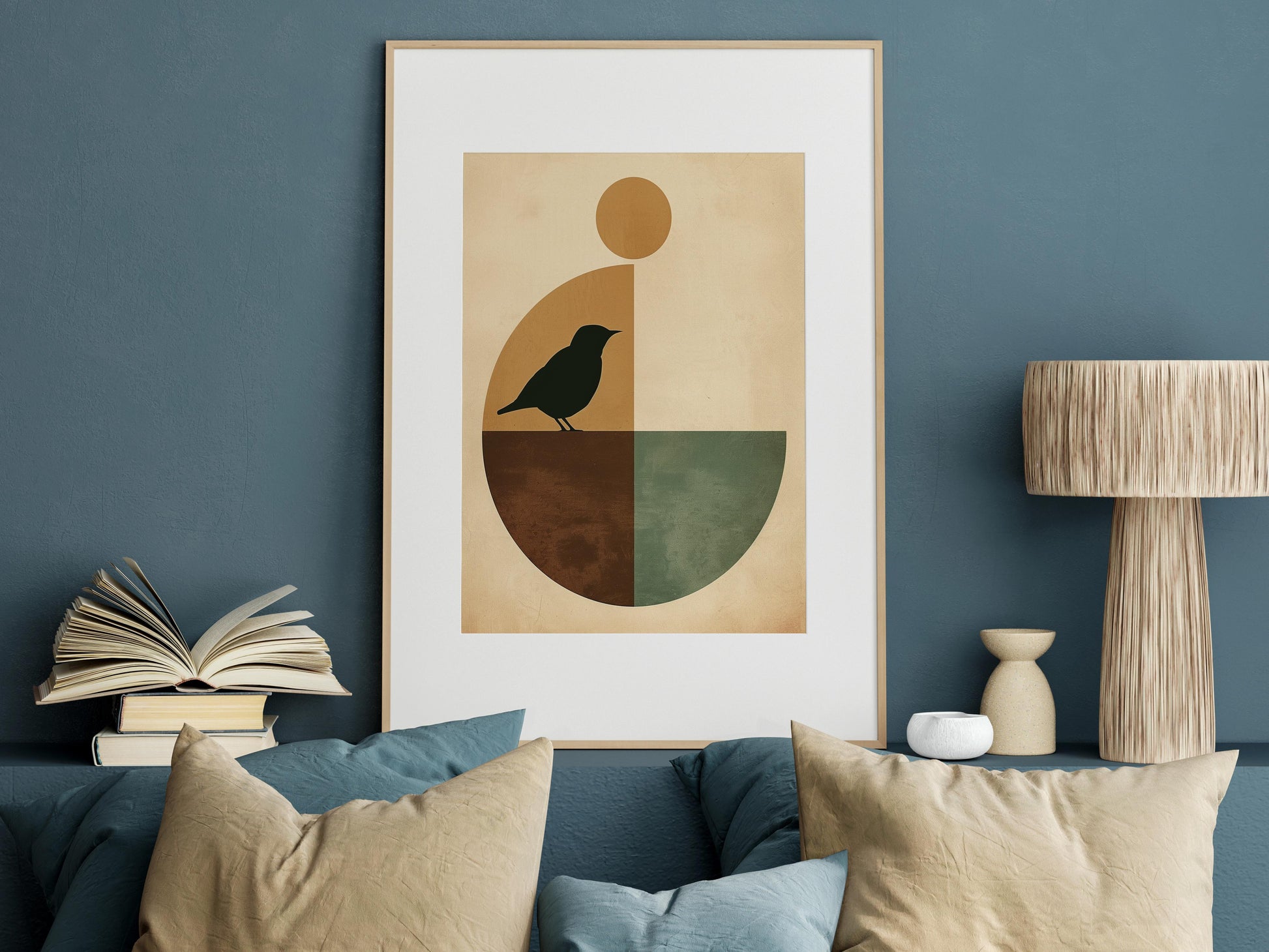 Harmony in Geometry: The Bird and the Circle- Cubism, Valencia, Design, Geometric Shapes, Home Decor