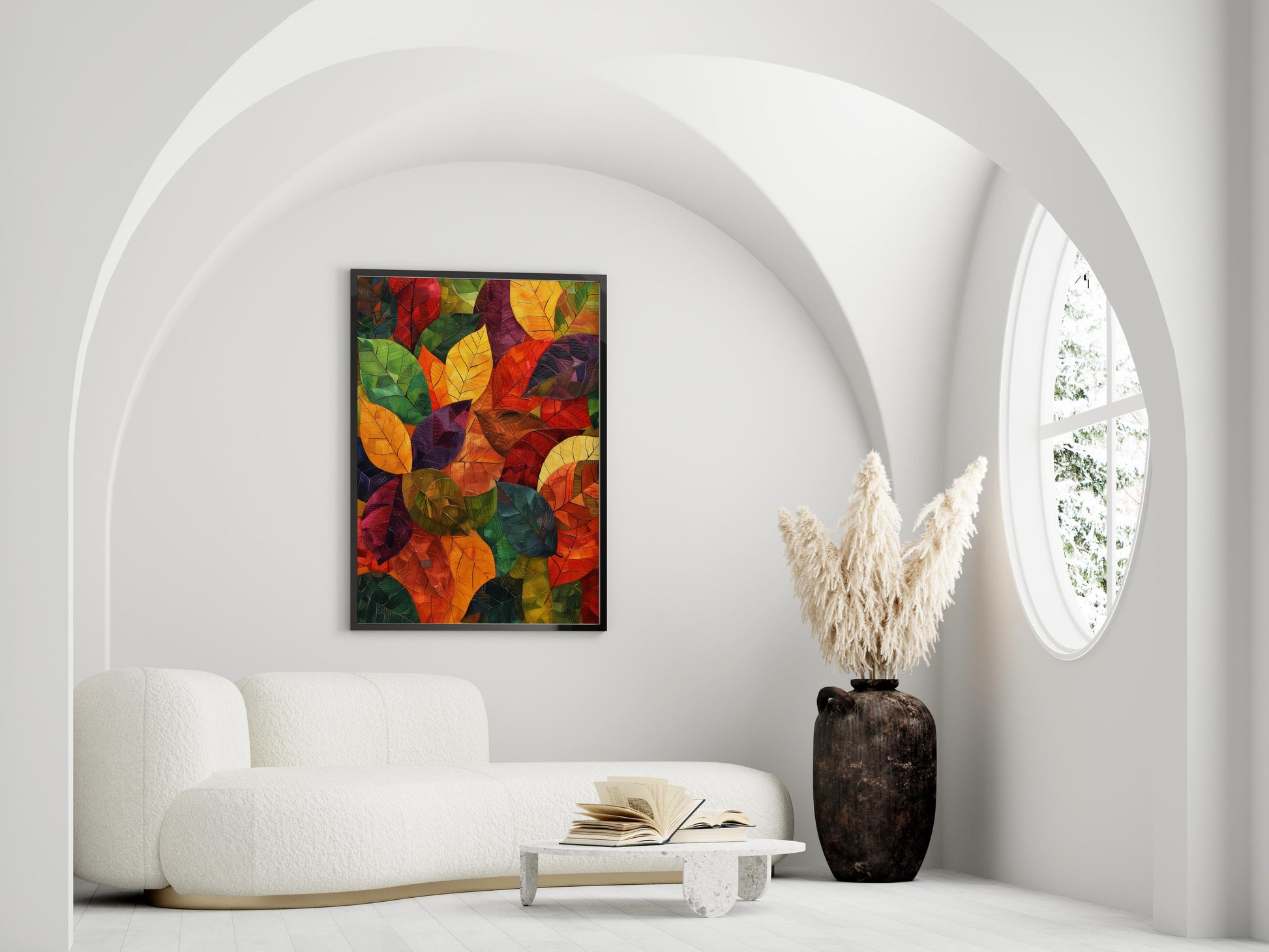 Autumn Attire Life Mosaic- autumnal nature, leaf mosaic, realistic representation, gallery quality, home accent