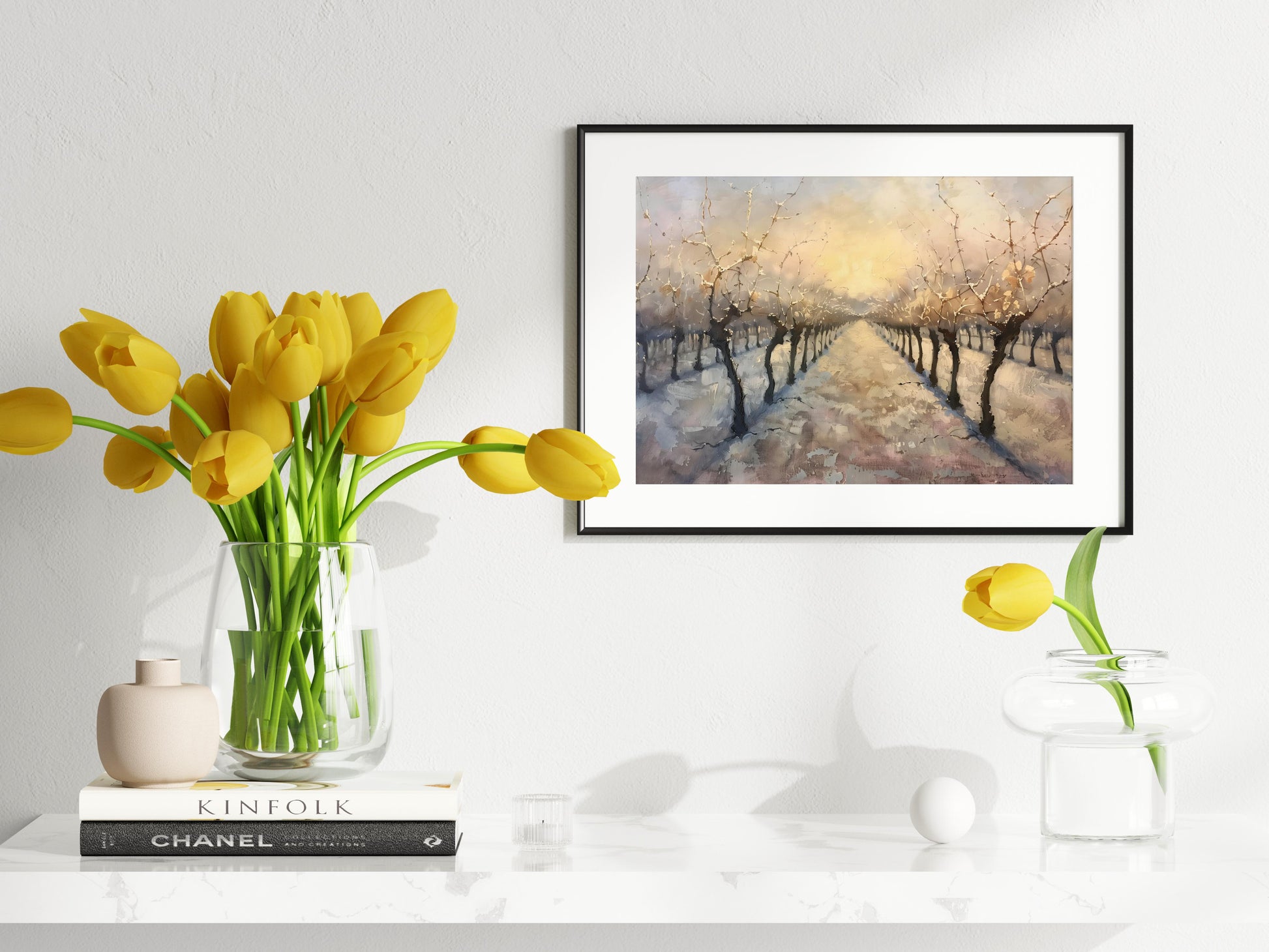 Winter Whispers in the Vineyards- Texture, Realism, Vine Rows, Cool Colors, Wall Decoration