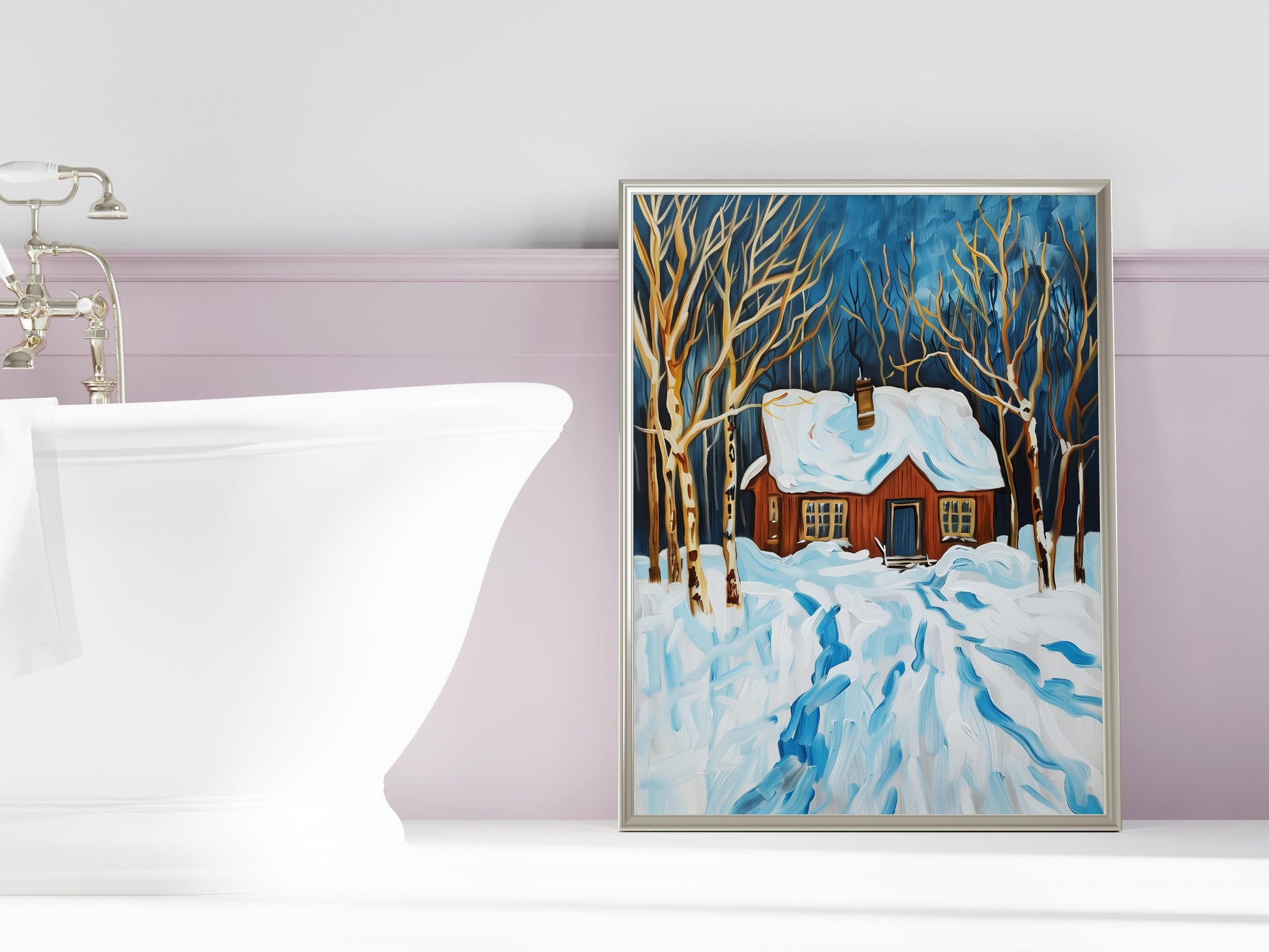 Winterstille im nordischen Landhaus- Post-Impressionism, American Modernism, American art, Nordic cottage, expressive brushstrokes