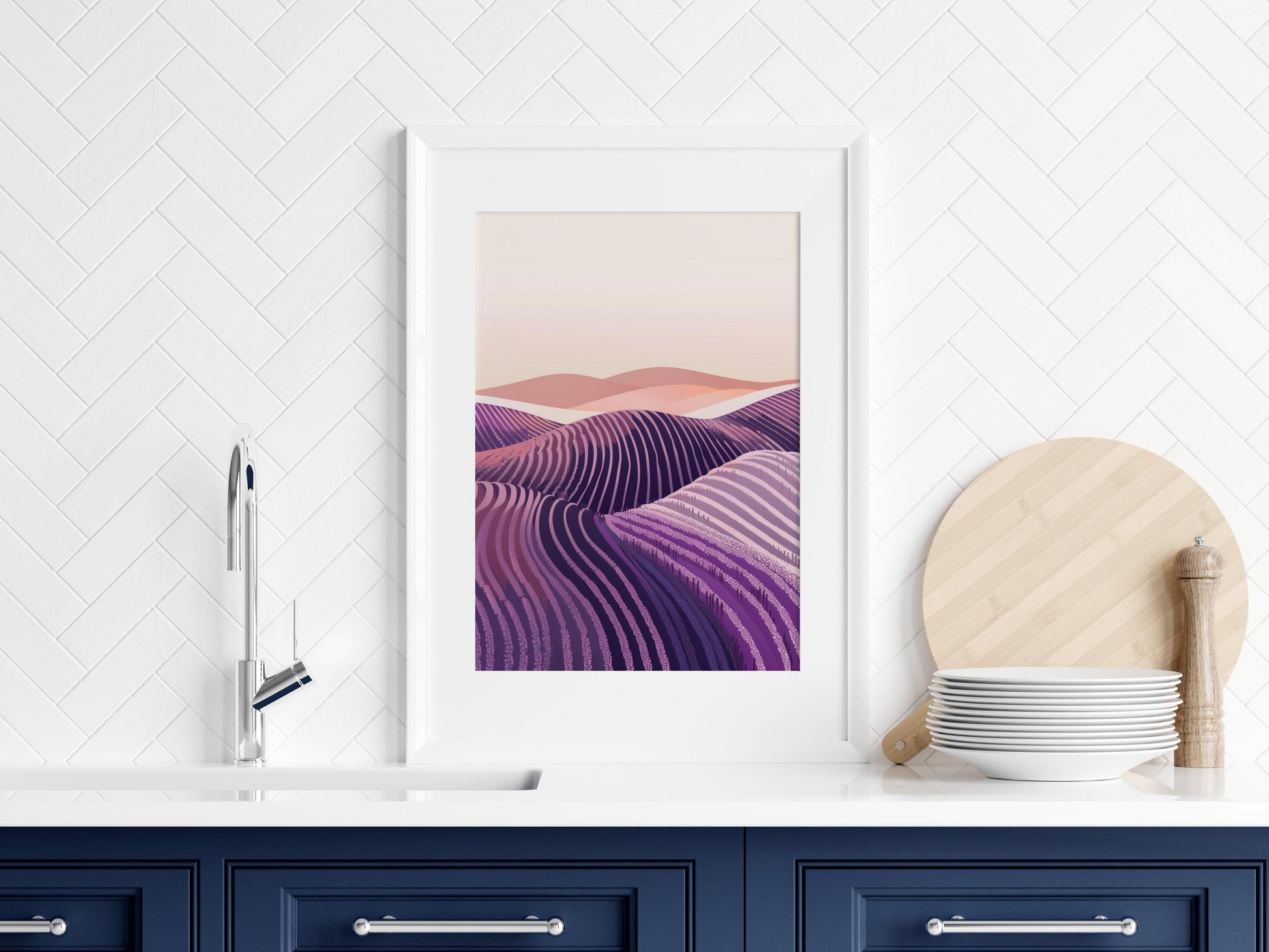 Lavender Dreams: A Geometric Ode to Nature- modern landscape, wall decor, art print, lavender field, abstract art