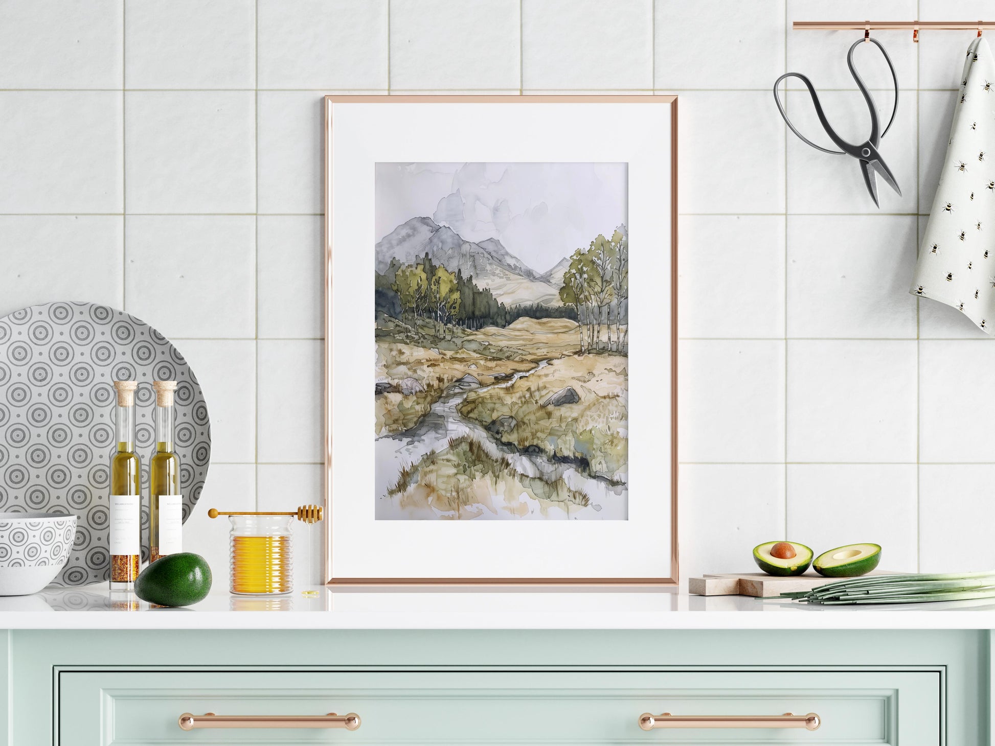 Nebelige Weiten: Ein Hochmoor in Aquarell- wasserfarben, Umweltkunst, japanischer Künstler, Moorland, ästhetische Kunst