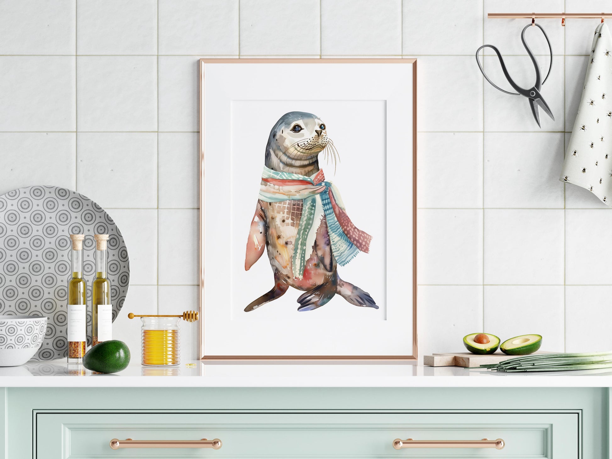 Winterzauber im Nordlicht- Seal, Eliana Solberg, Scarf, Watercolor, Enchanted