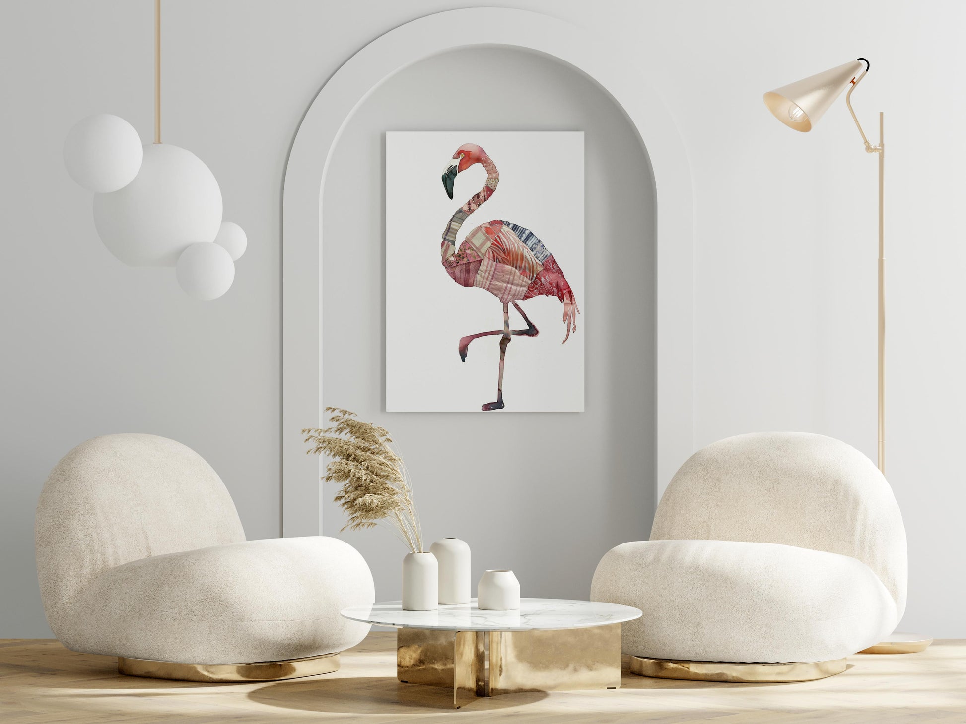 Flamingo Fantasien von Eliana Solberg- Eliana Solberg, Textur, Aquarell, Stoffmuster, Farbtiefen