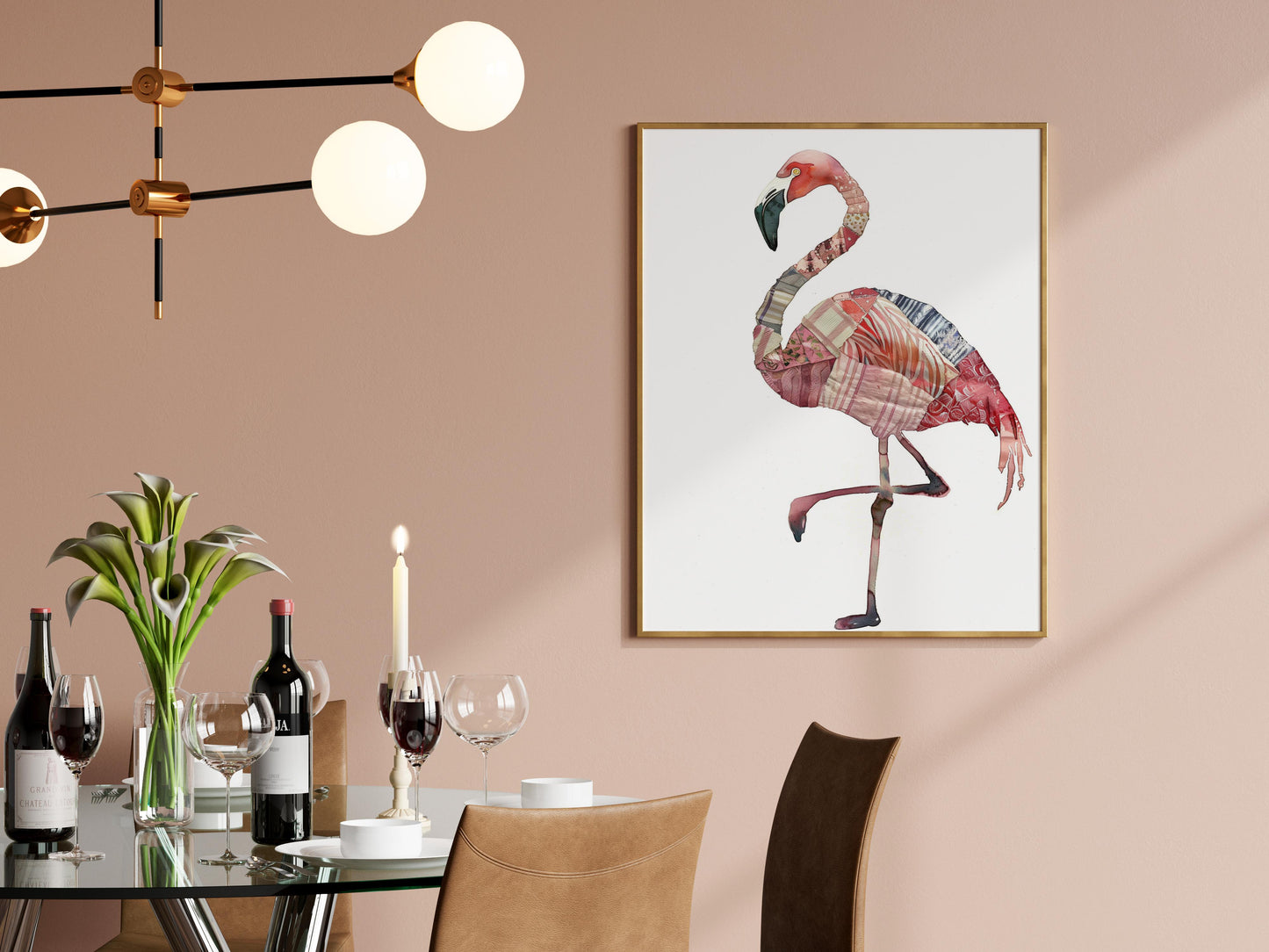 Flamingo Fantasien von Eliana Solberg- Stoffmuster, Farbtiefen, Aquarell, Folk Art, Textur