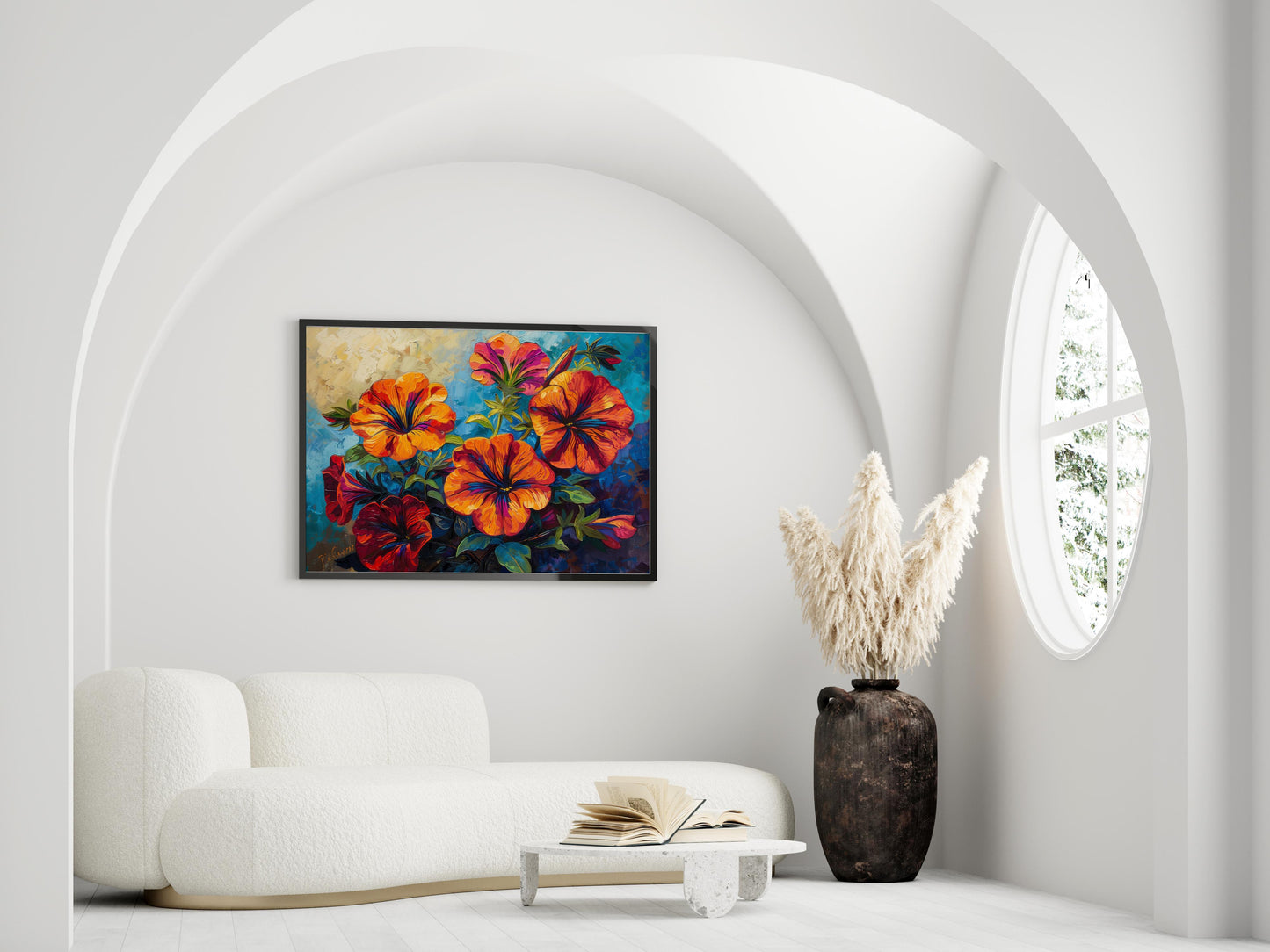 Floral Symphony in Blue- Expressionistic Art, Artistic Flowers, Oil Painting, Vibrant Colors, Emotional Depiction