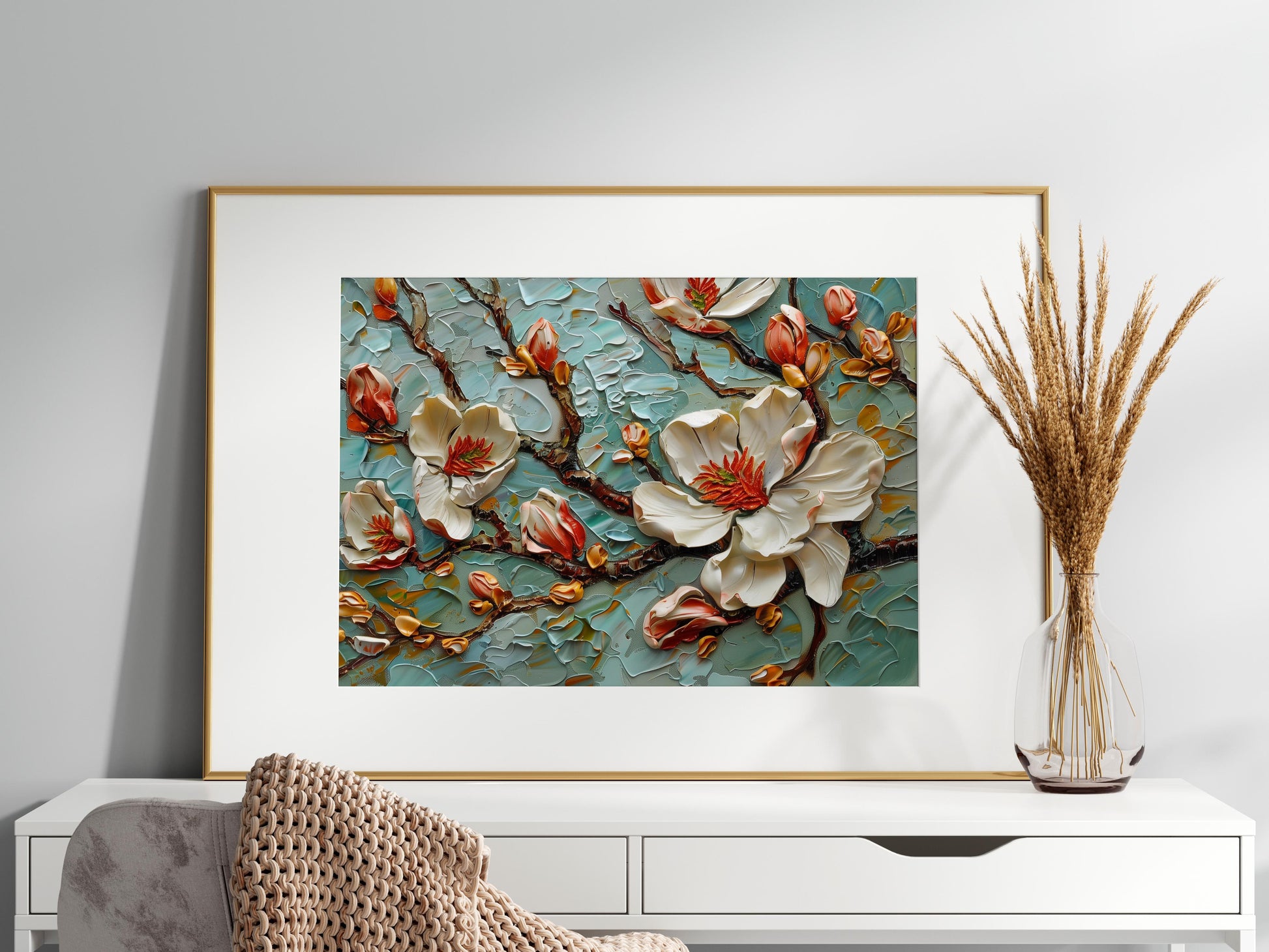 Floral Impressions: Magic of Magnolias- Post-Impressionism, canvas, American art, Expressionism, play of colors