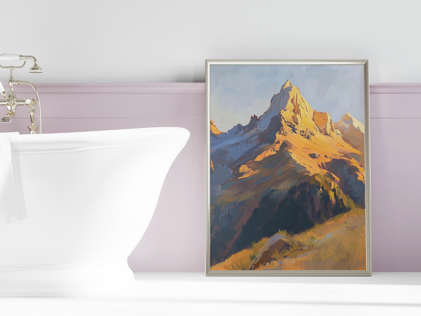 Alpine Glow- Sunlight, Contemporary Art, Impressionism, Decorative Art, Mountain Peak