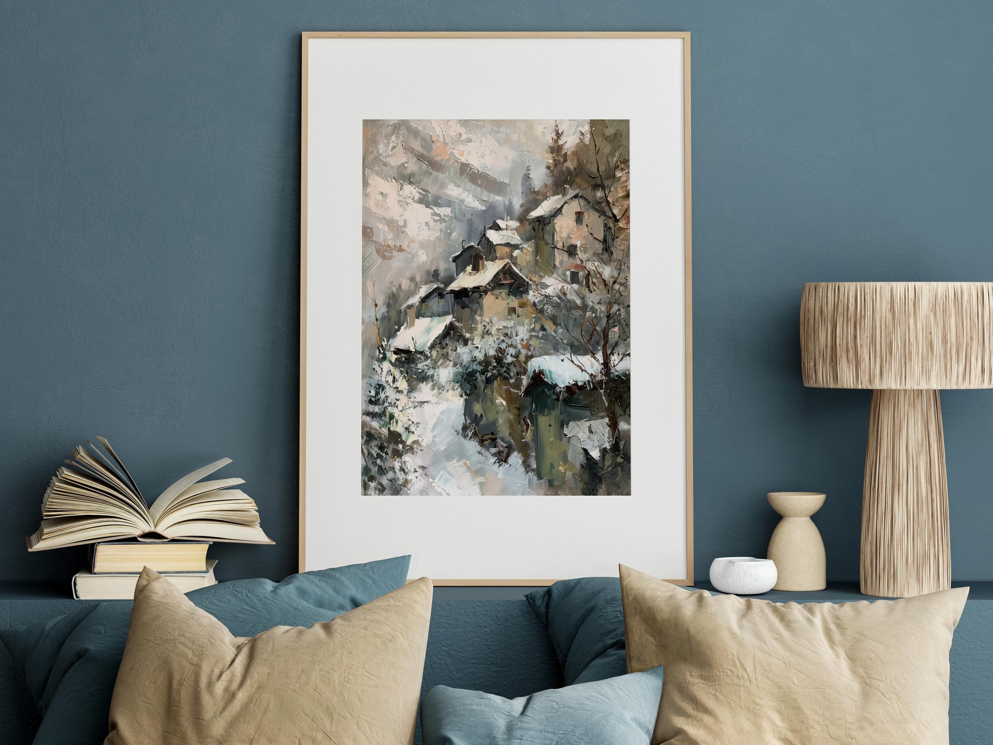 Alpenidyll im Winter- Alpine village, Impressionism, Art investment, Snowy landscape, Winter landscape