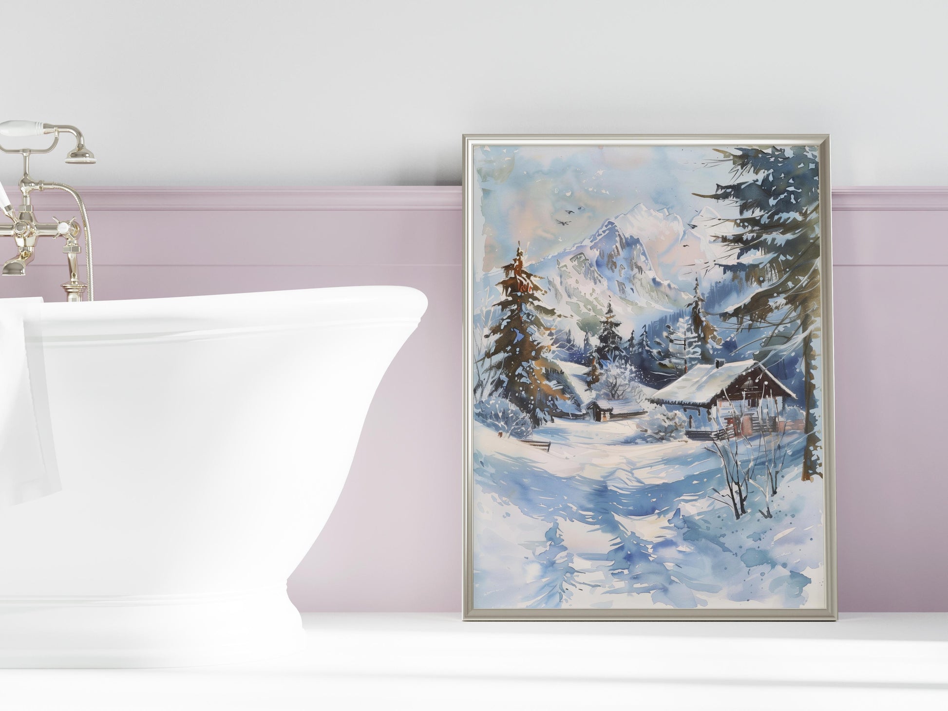 Alpine Winterpracht- wooden cabin, gift idea, winter landscape, interior decor, office decoration