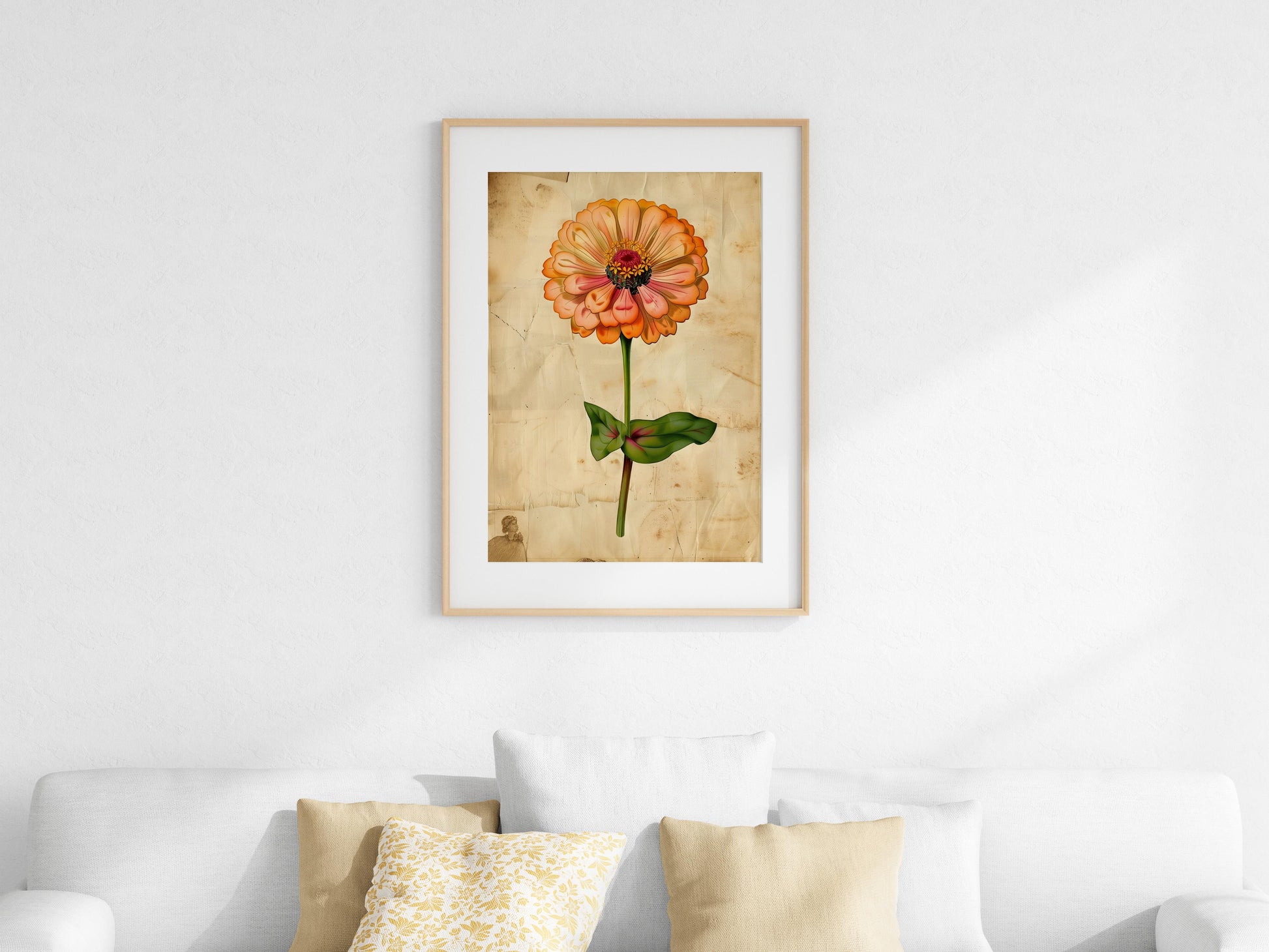 Zinnienflüstern von Fiona Aisling- botanische Kunst, detaillierte Blume, Blumenkunst, moderne Illustration, Farbenpracht