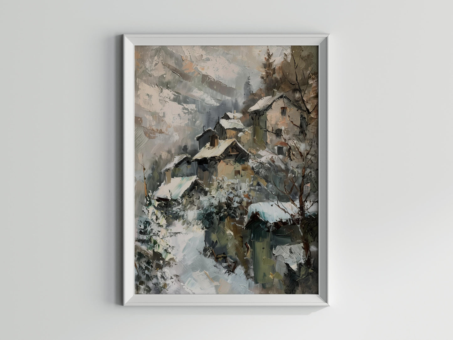 Alpenidyll im Winter- Modern art, Winter landscape, Art investment, Alpine village, Art collection