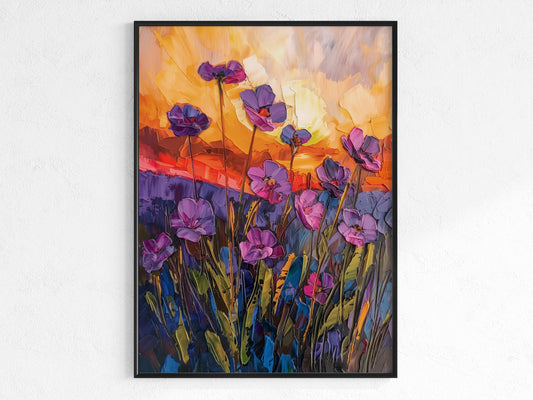 Floral Magic at Sunset- post-impressionism, modern art, expressive brushstrokes, nature art, American artist