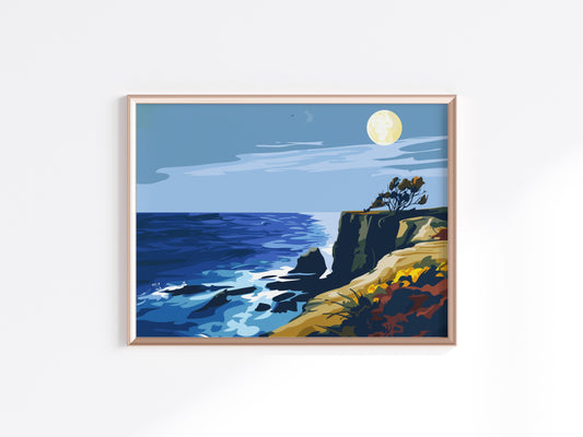 Moonlight on the Cliff- Landscape Painting, Abstraction, Sublimity, Calm, North America