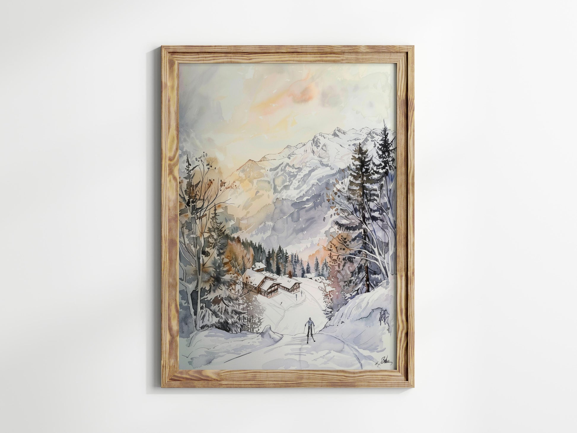 Morgendämmerung auf den Ischgler Pisten- winter landscape, nature, Akiro Tanaka, watercolor, Ischgl