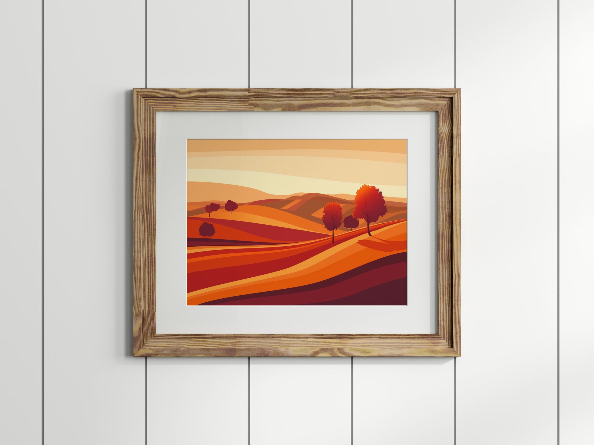 Twilight Glow in the Belgian Countryside- harmony, landscape art, red tones, modern aesthetics, geometric abstraction