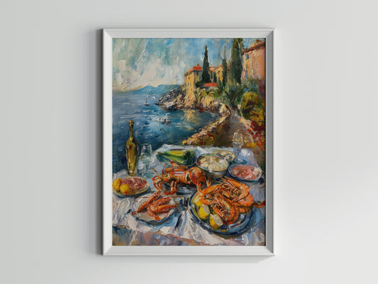 Mediterranean Feast- impressionism, architecture, coastal landscape, Amalfi Coast, Alessia Moretti